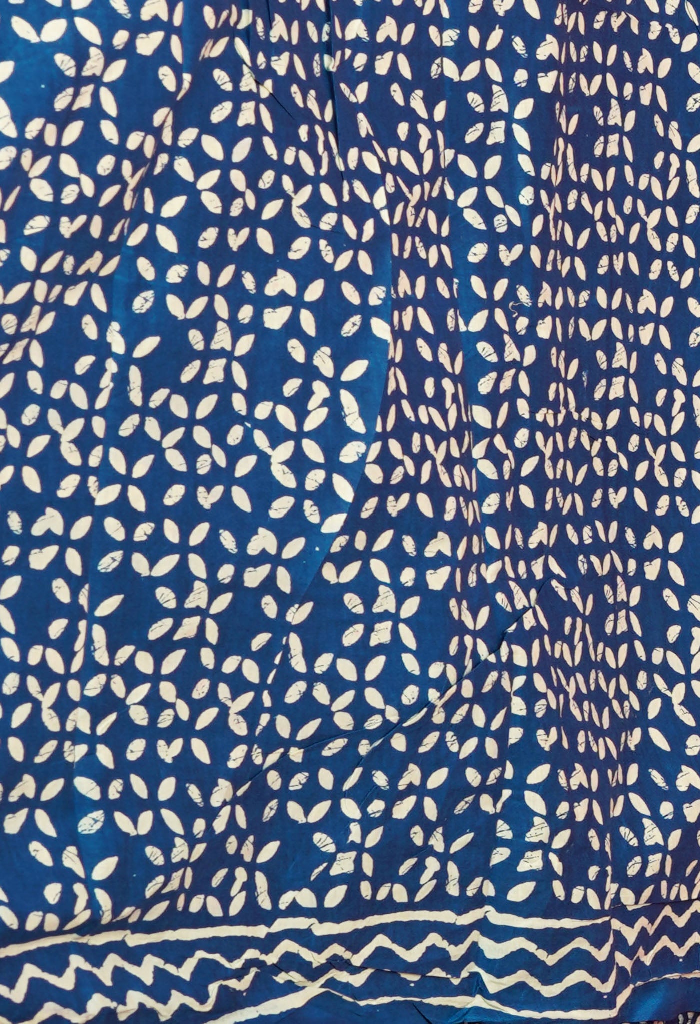 Blue Pure  Block Printed Soft Cotton Saree
