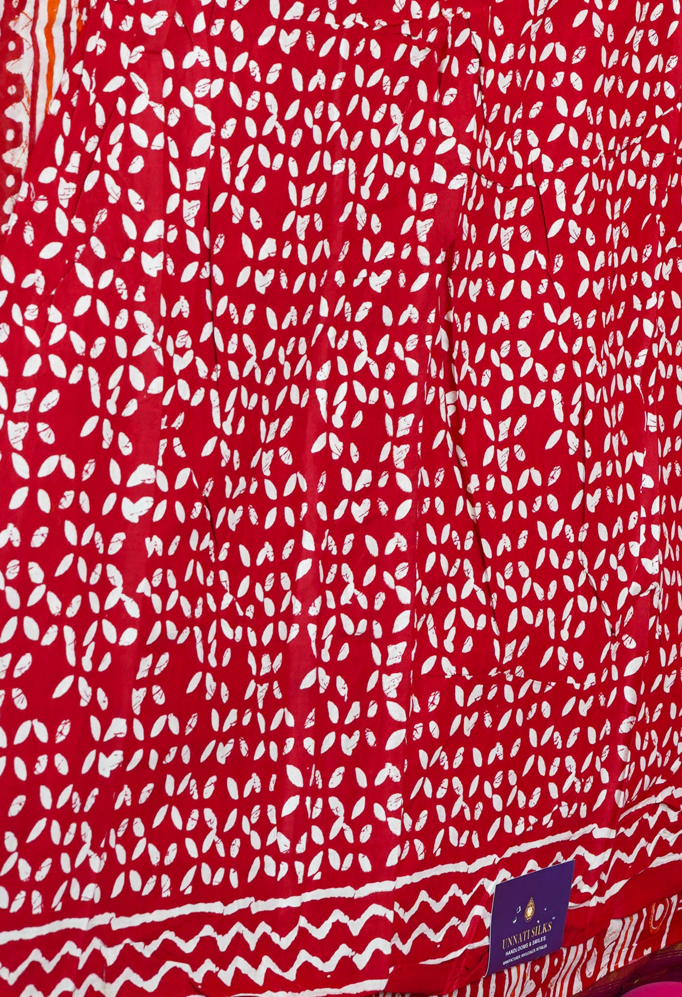 Red Pure  Block Printed Soft Cotton Saree