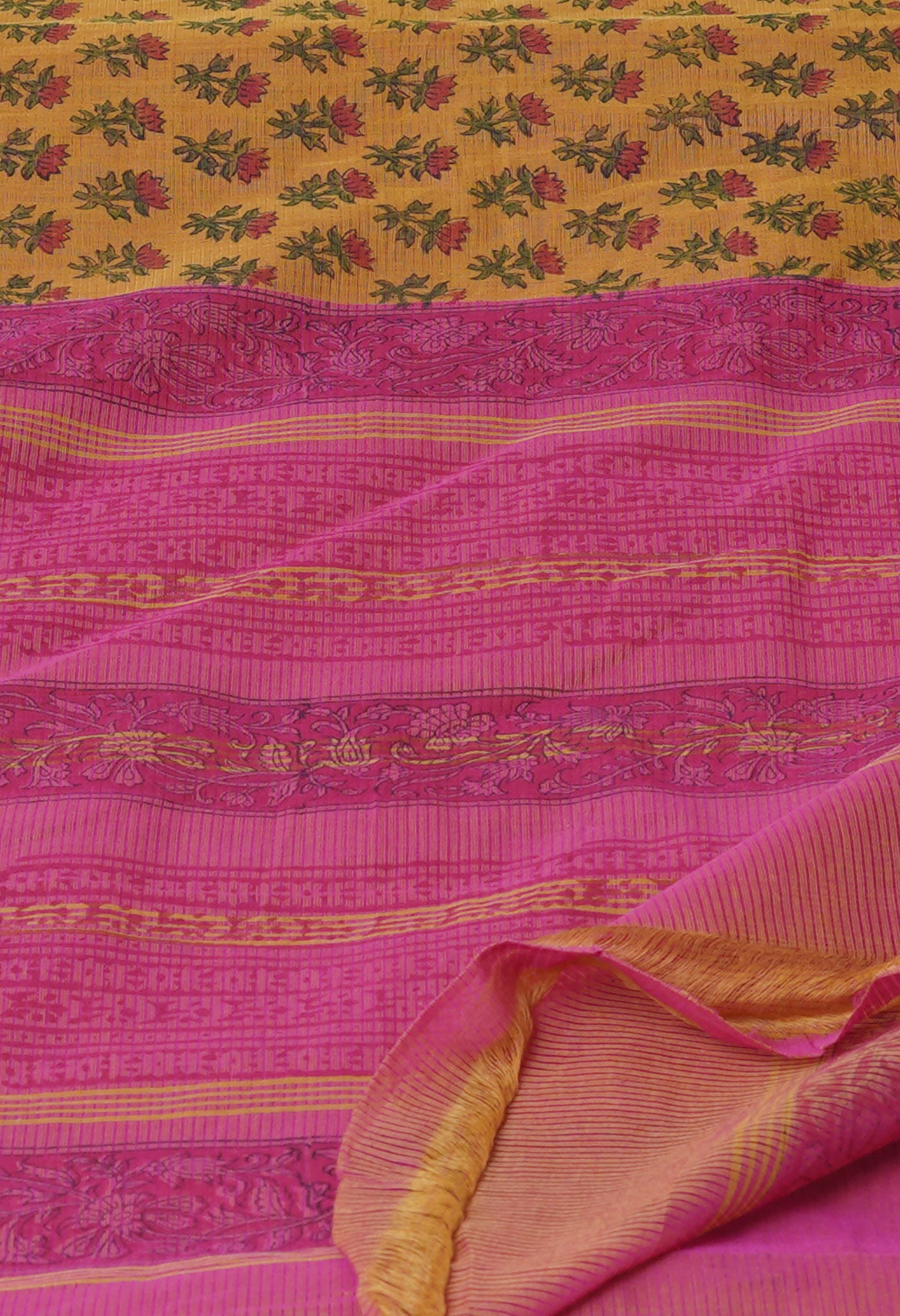 Yellow Pure  Block Printed Mangalgiri Cotton Saree