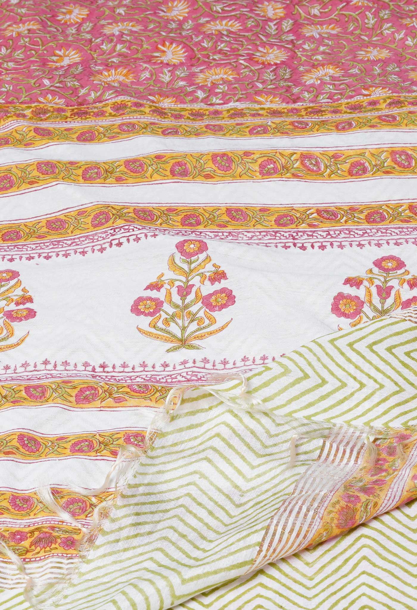 Pink Pure  Pashmina Block Printed Chanderi Soft Silk Saree
