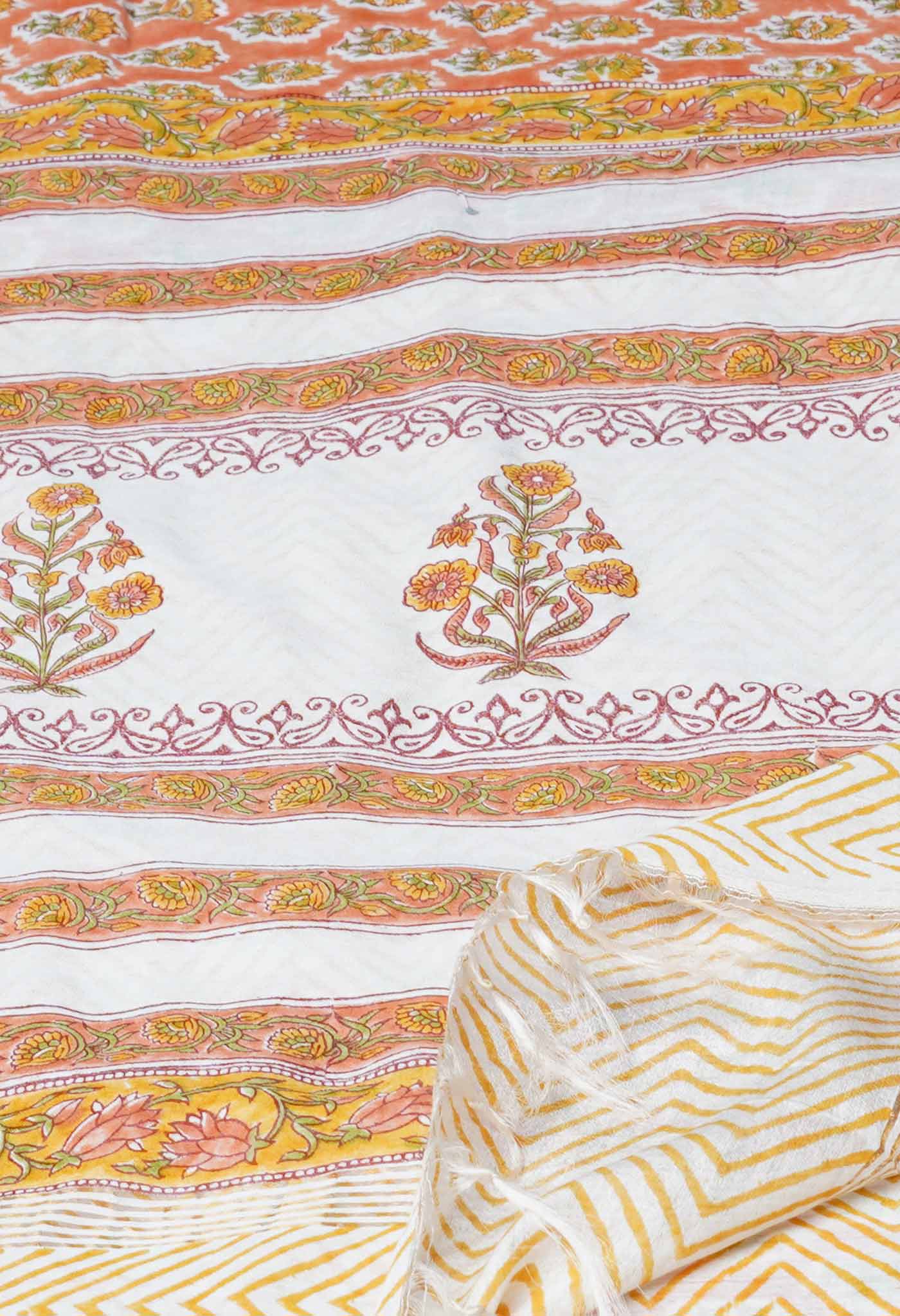 Orange Pure  Pashmina Block Printed Chanderi Soft Silk Saree
