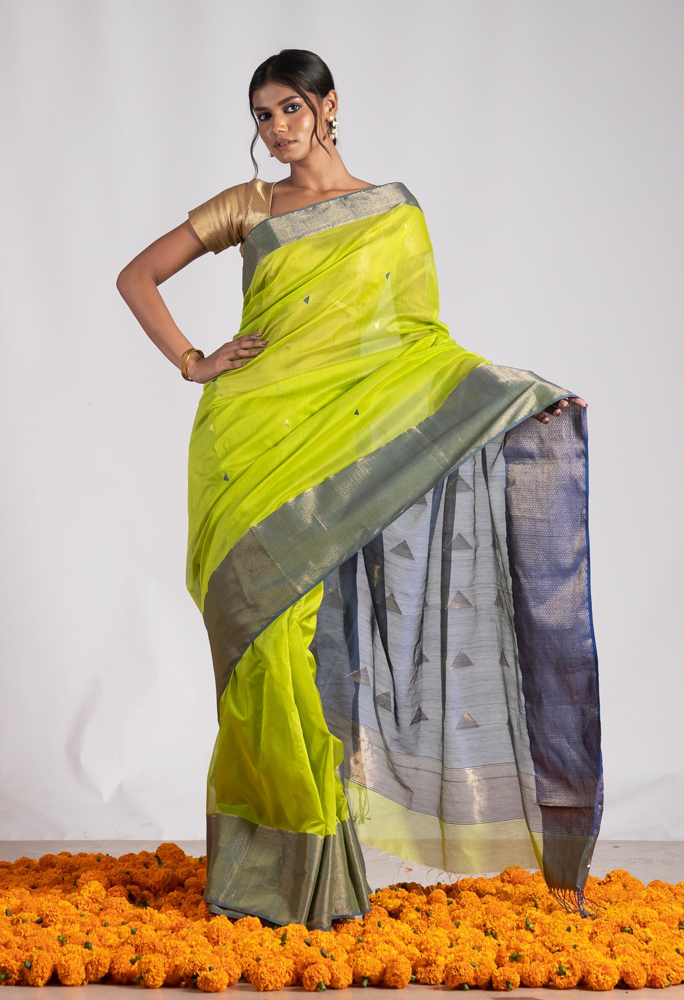 Green Pure Handloom Maheshwari Sico Saree