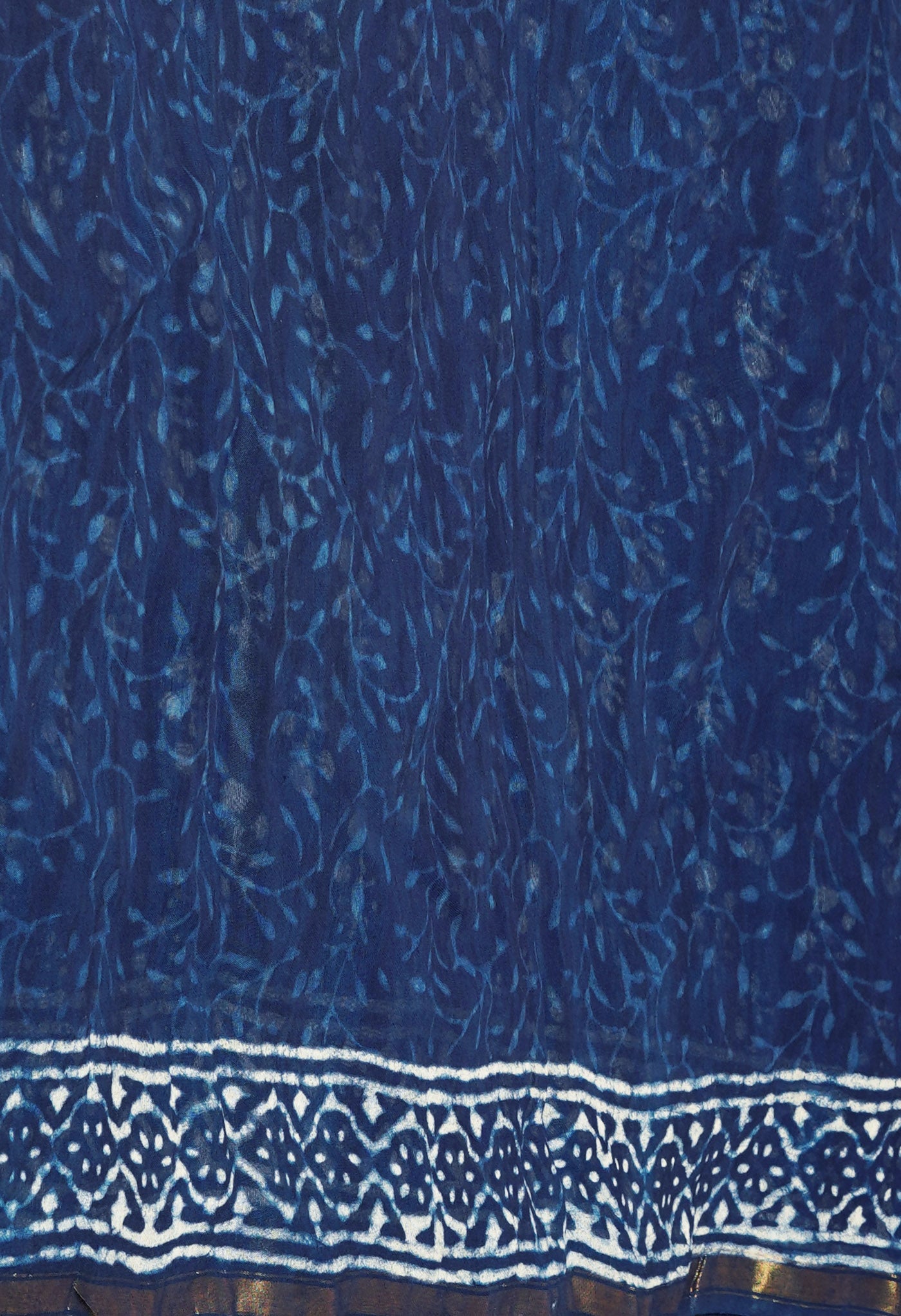 Indigo Blue Pure  Pashmina Block Printed Chanderi Sico Saree