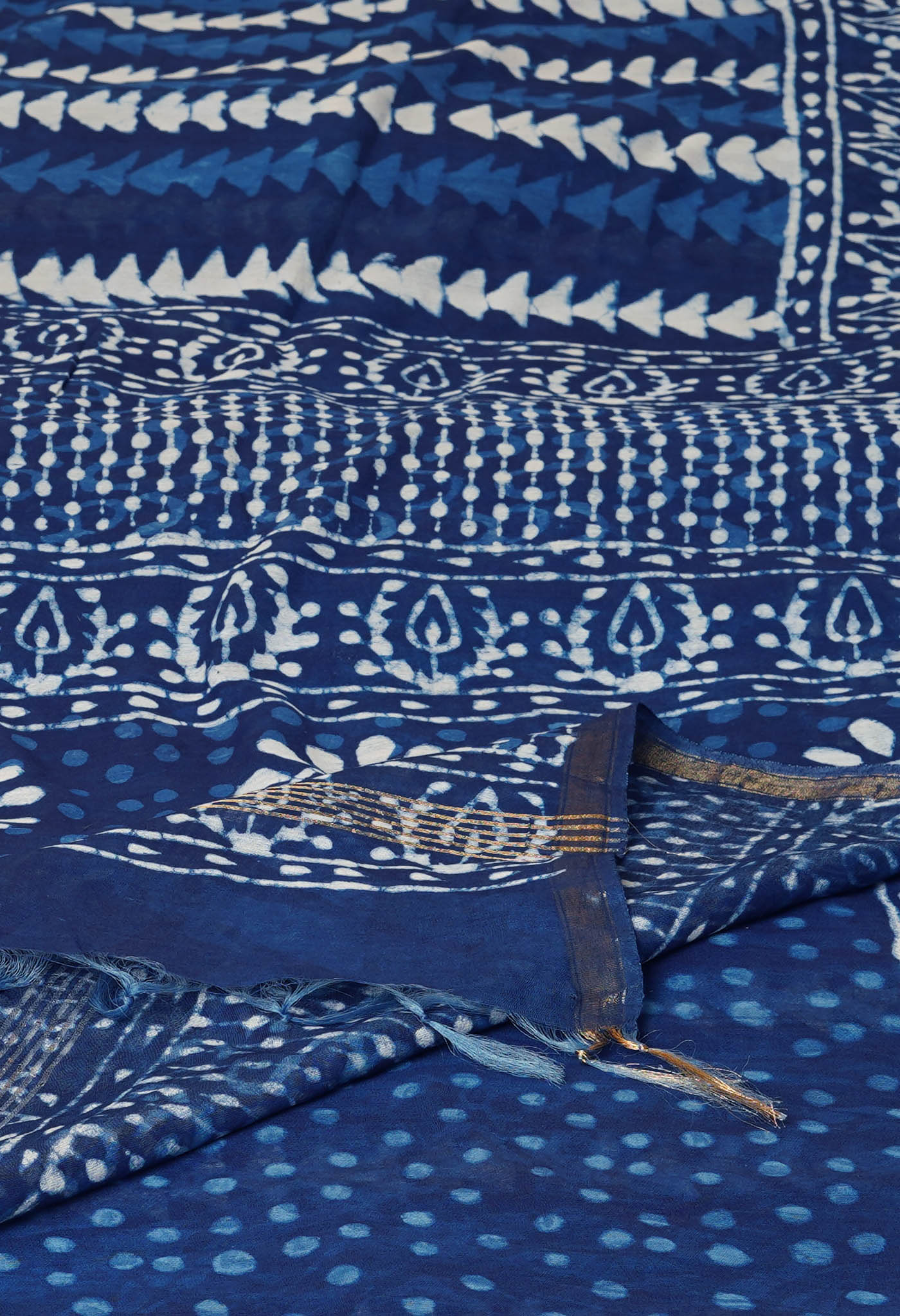 Indigo Blue Pure  Pashmina Block Printed Chanderi Sico Saree