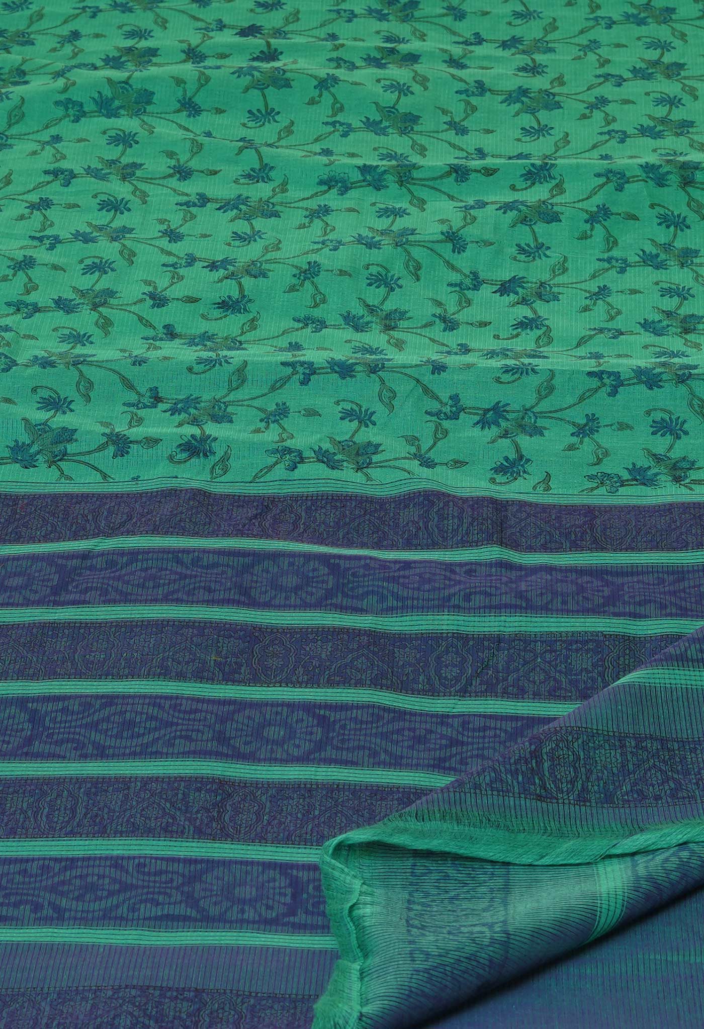 Green Pure  Block Printed Mangalgiri Cotton Saree