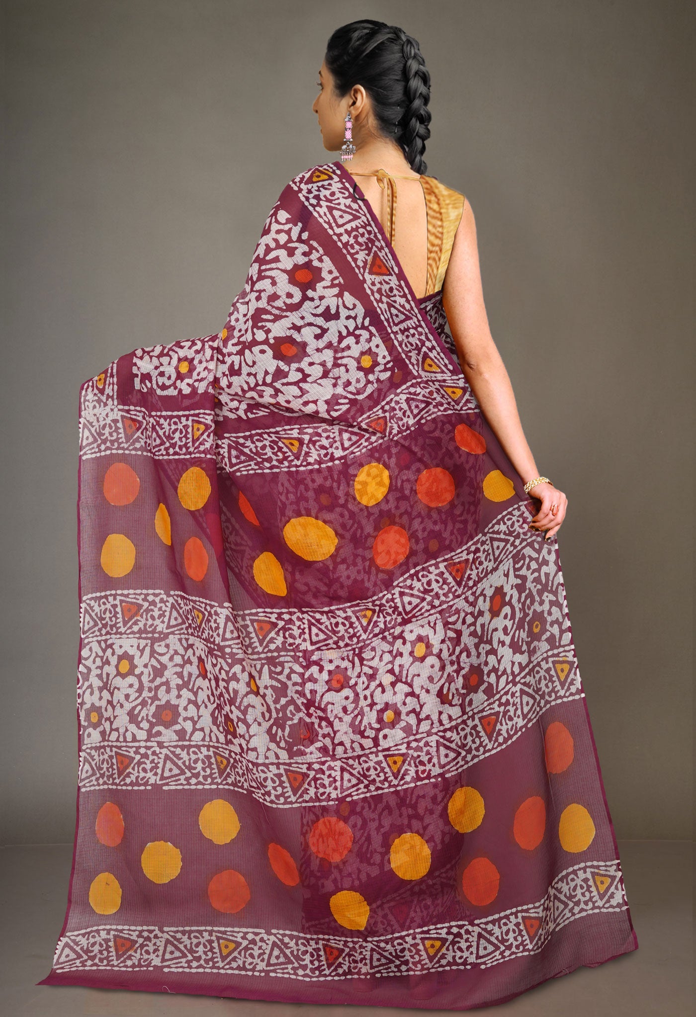 Maroon Pure  Batik Printed Kota Saree-UNM76000