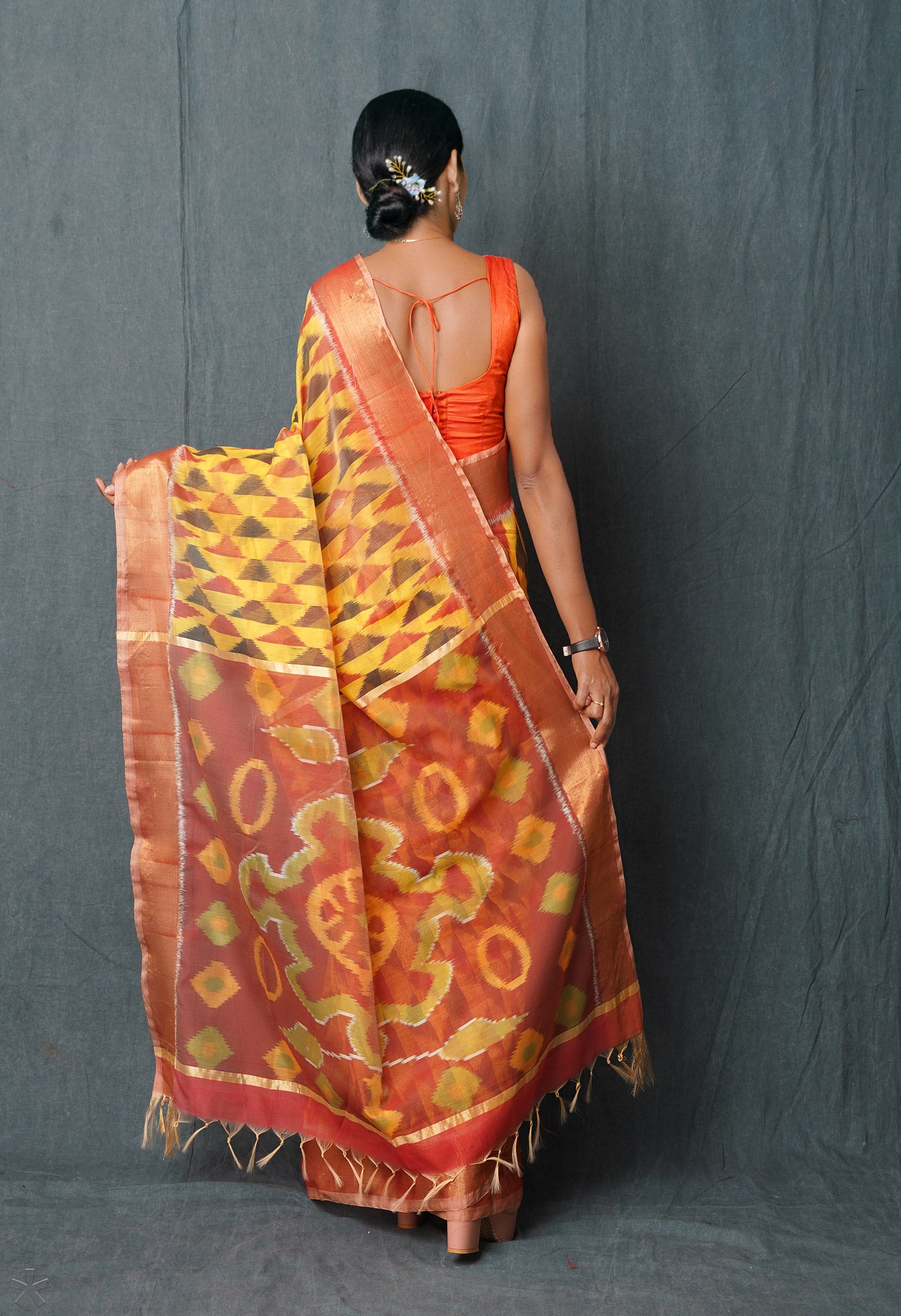 Yellow Pure Handloom Ikat Pochampally Sico Saree