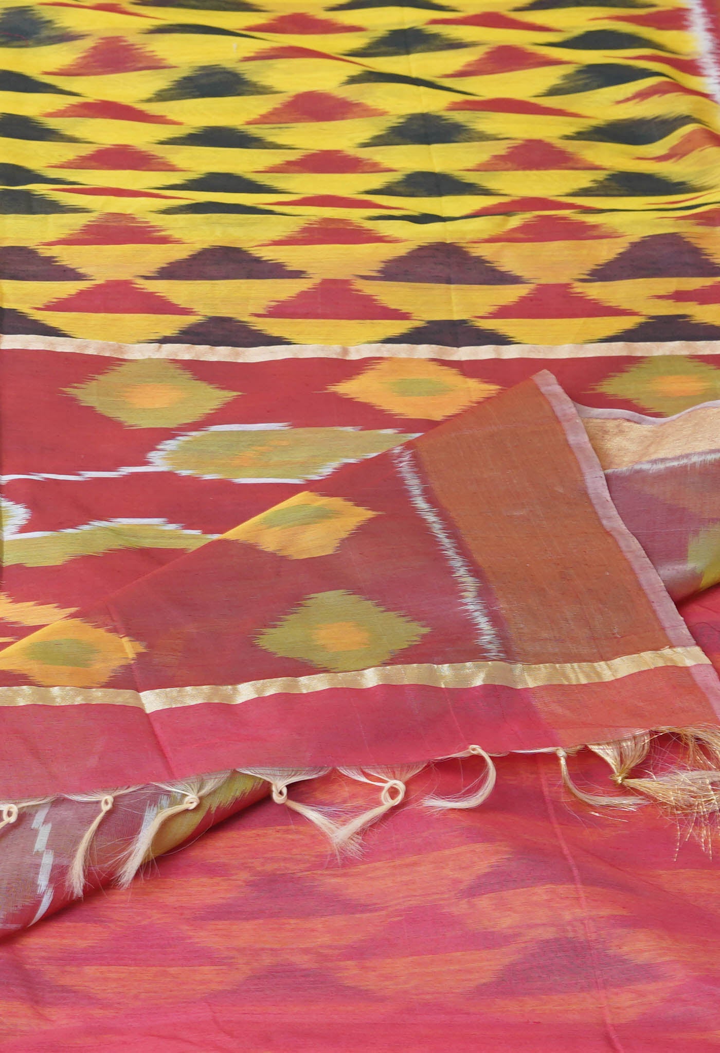 Yellow Pure Handloom Ikat Pochampally Sico Saree