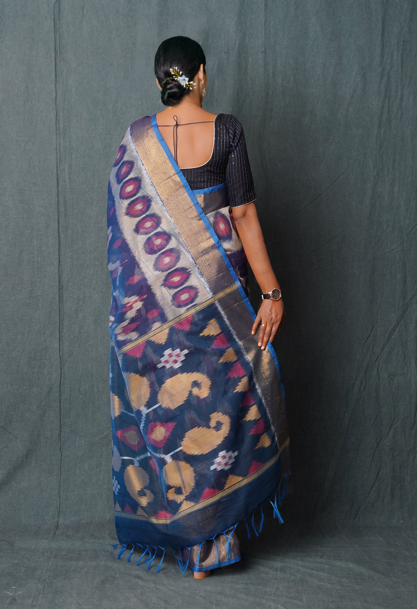 Blue Pure Handloom Ikat Pochampally Sico Saree
