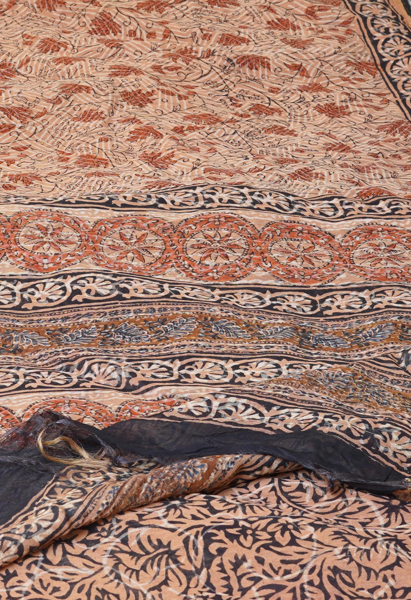 Brown Pure Discharge Bagru Printed Pashmina Chanderi Sico Saree-UNM76219