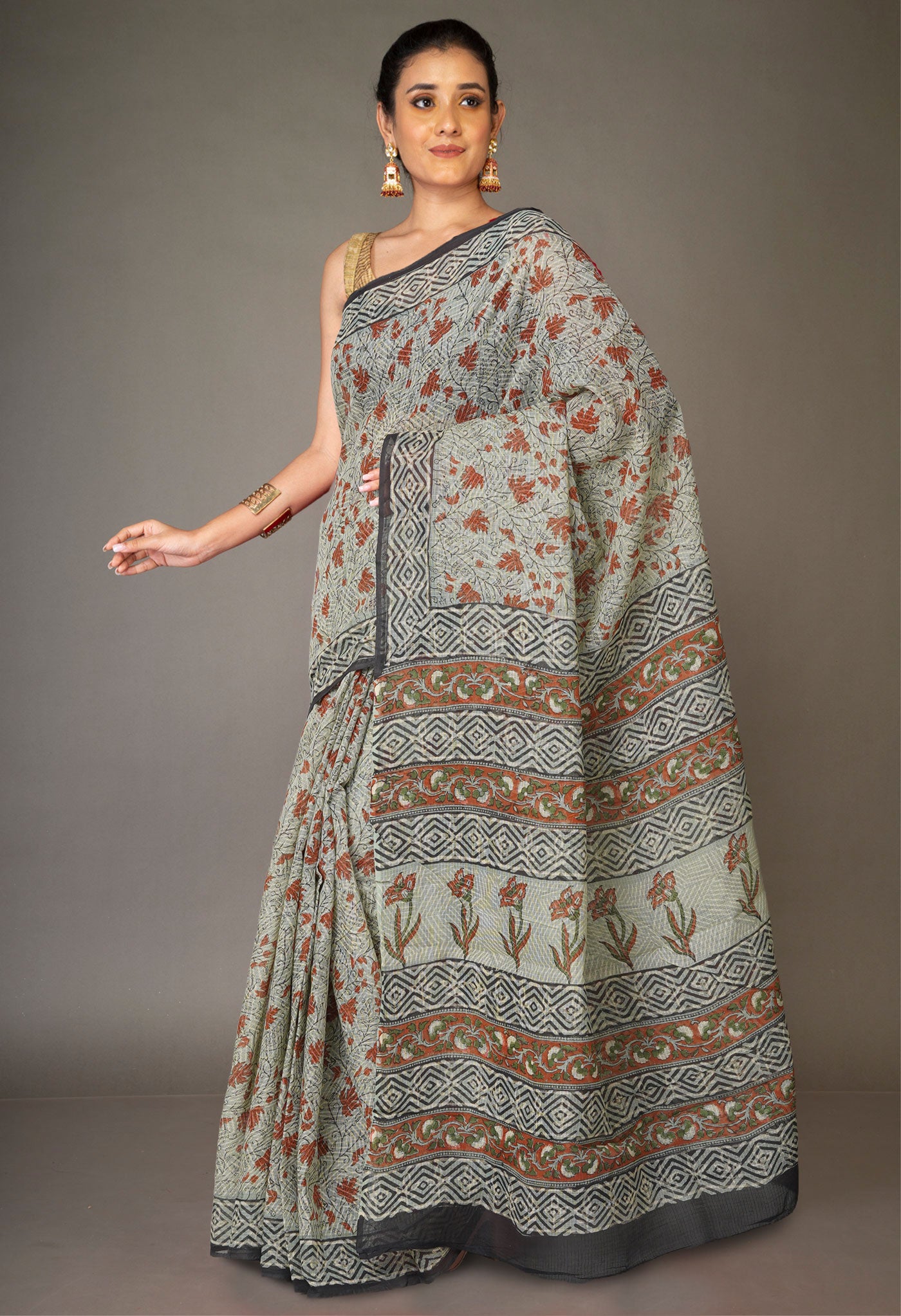 Multi Pure Discharge Bagru Printed Kota Saree-UNM76245