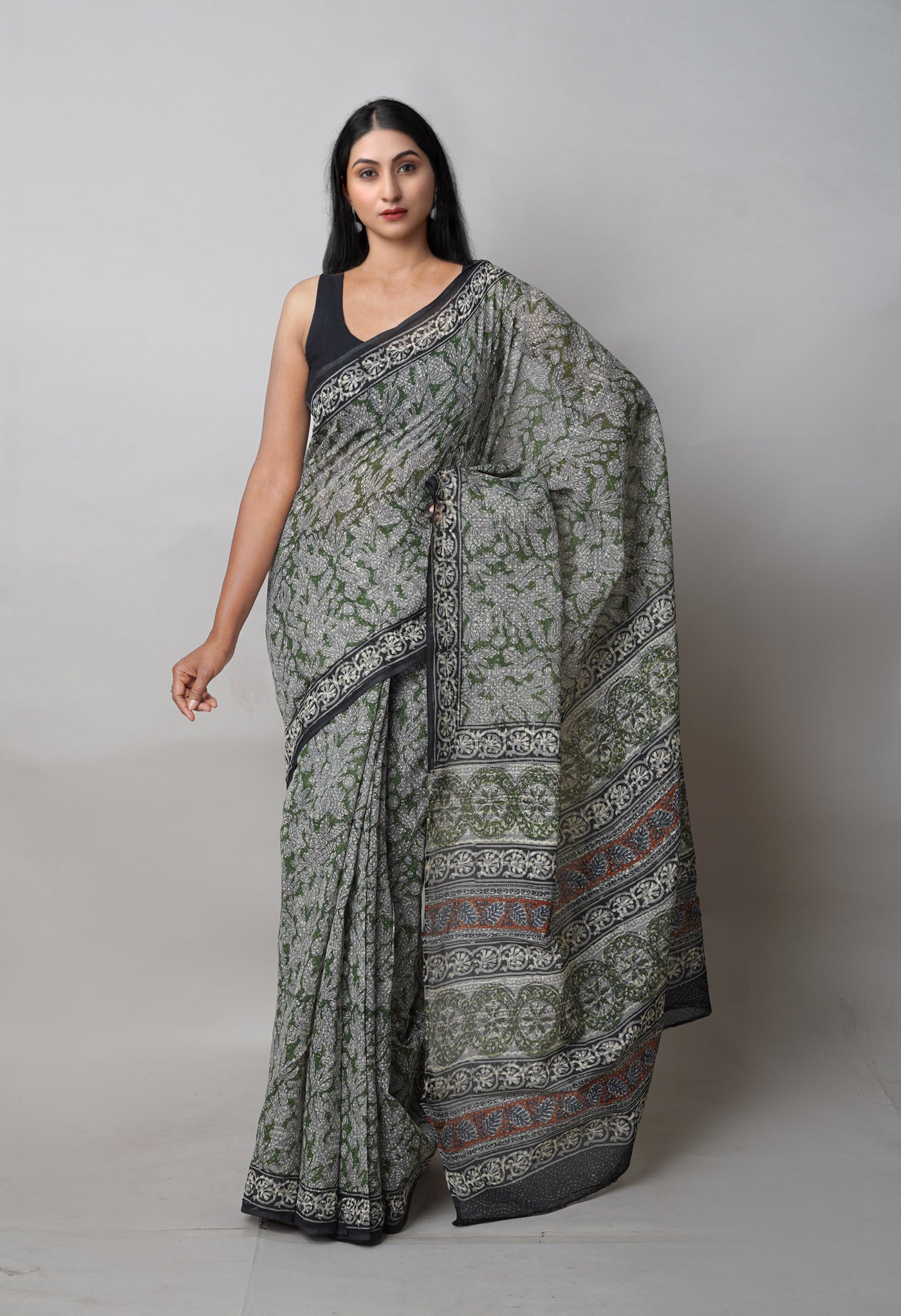 Multi Pure Discharge Bagru Printed Kota Saree