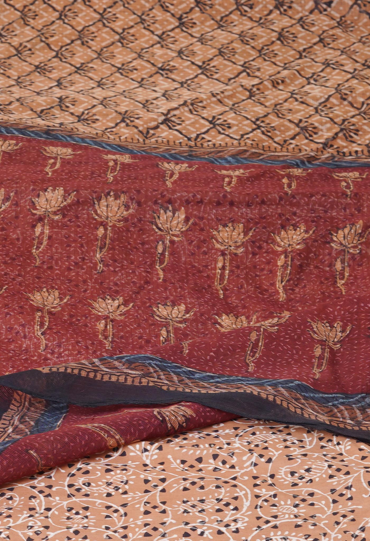 Multi Pure Discharge Bagru Printed Kota Saree