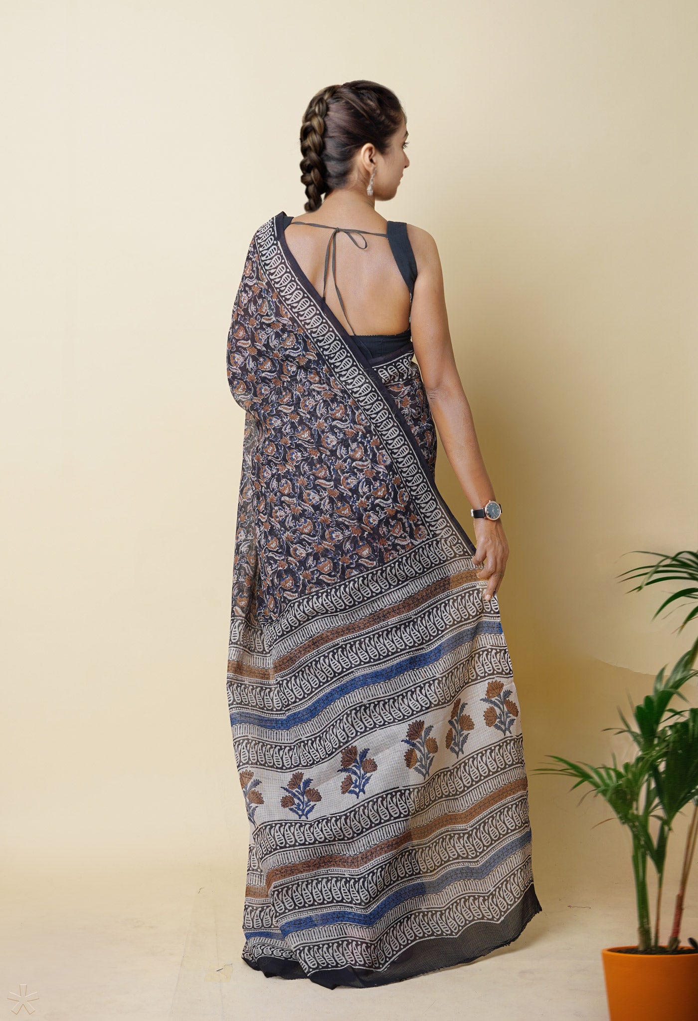 Black Pure Bagru Printed Kota Saree