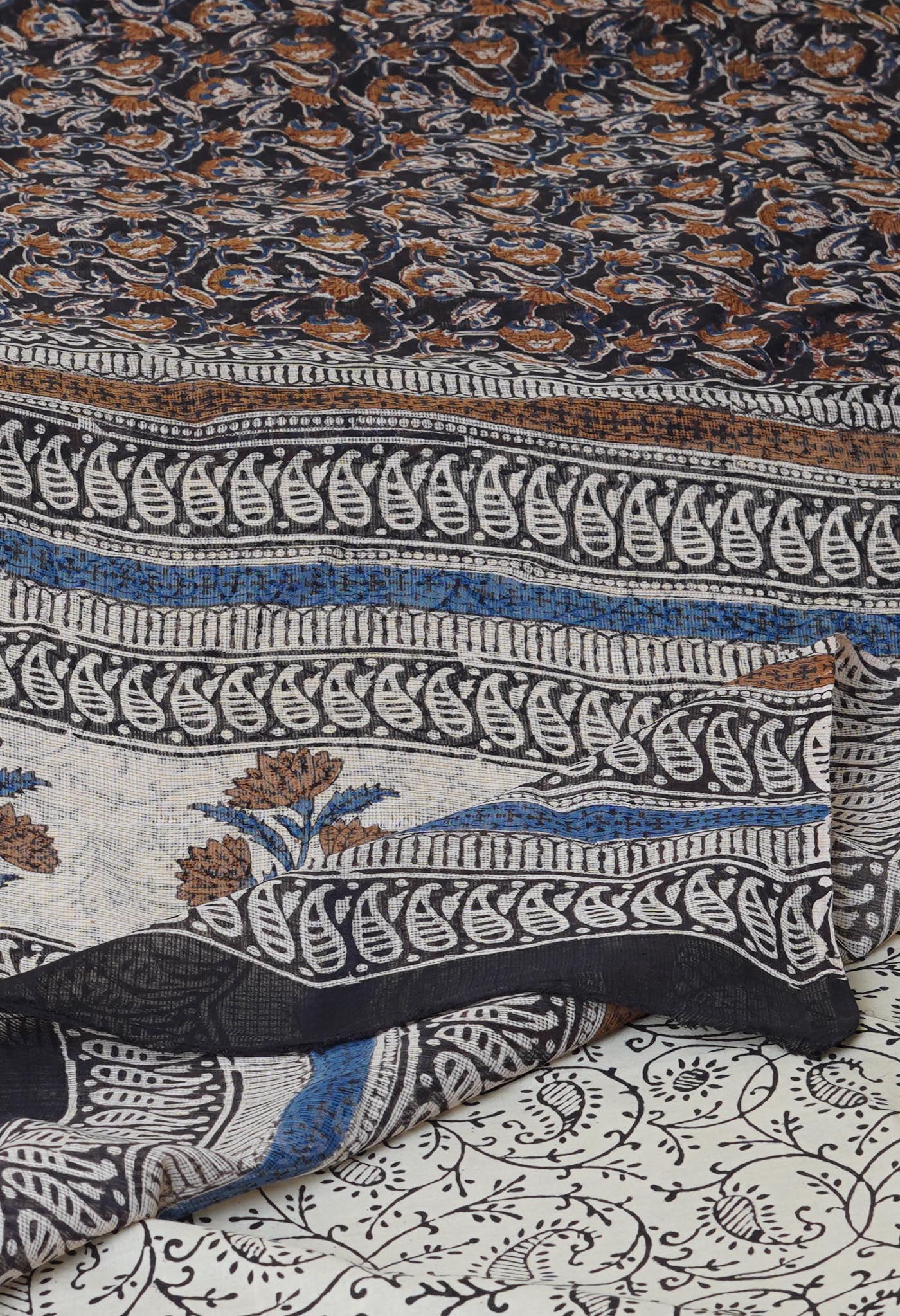 Black Pure Bagru Printed Kota Saree