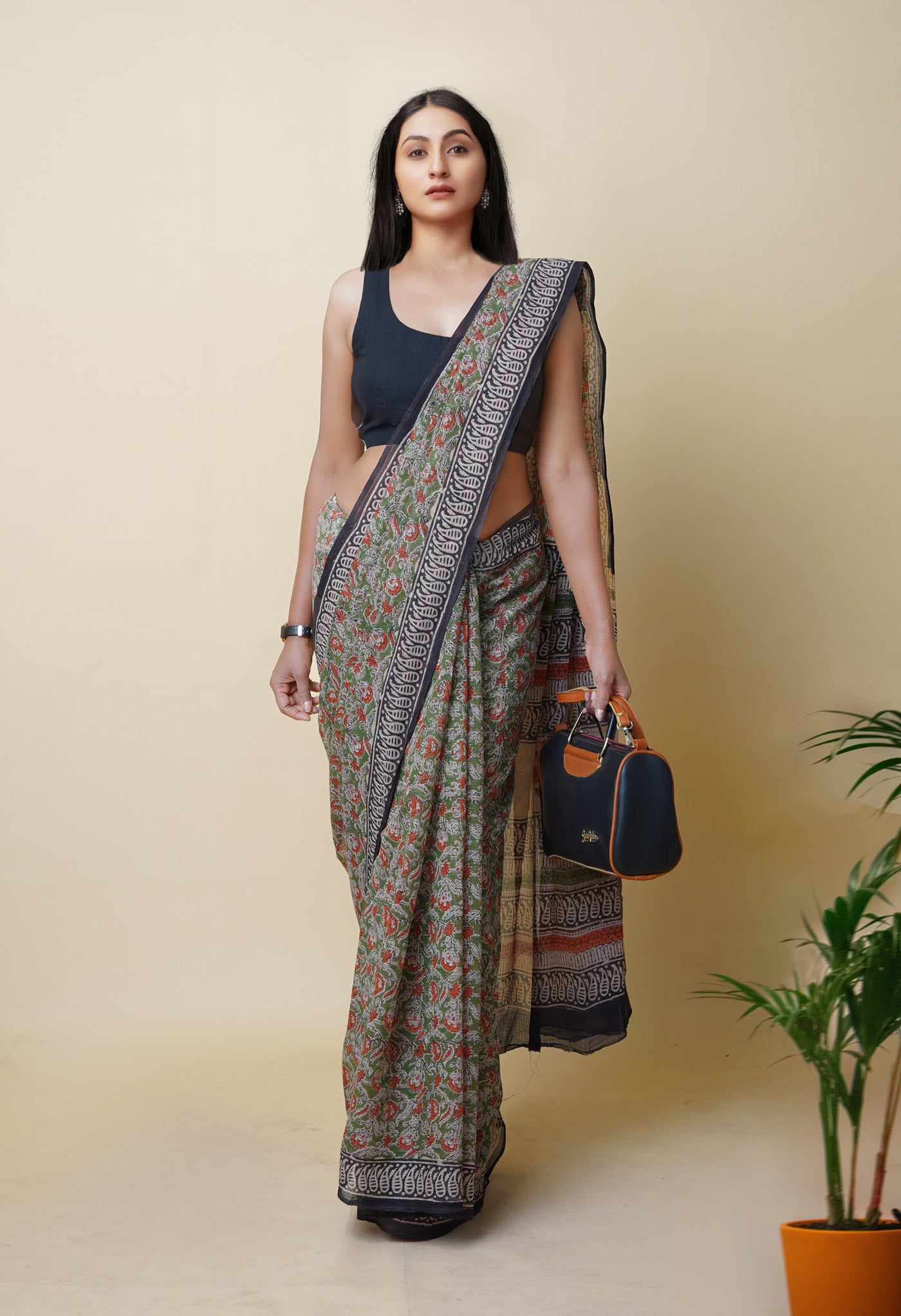 Green Pure Bagru Printed Kota Saree