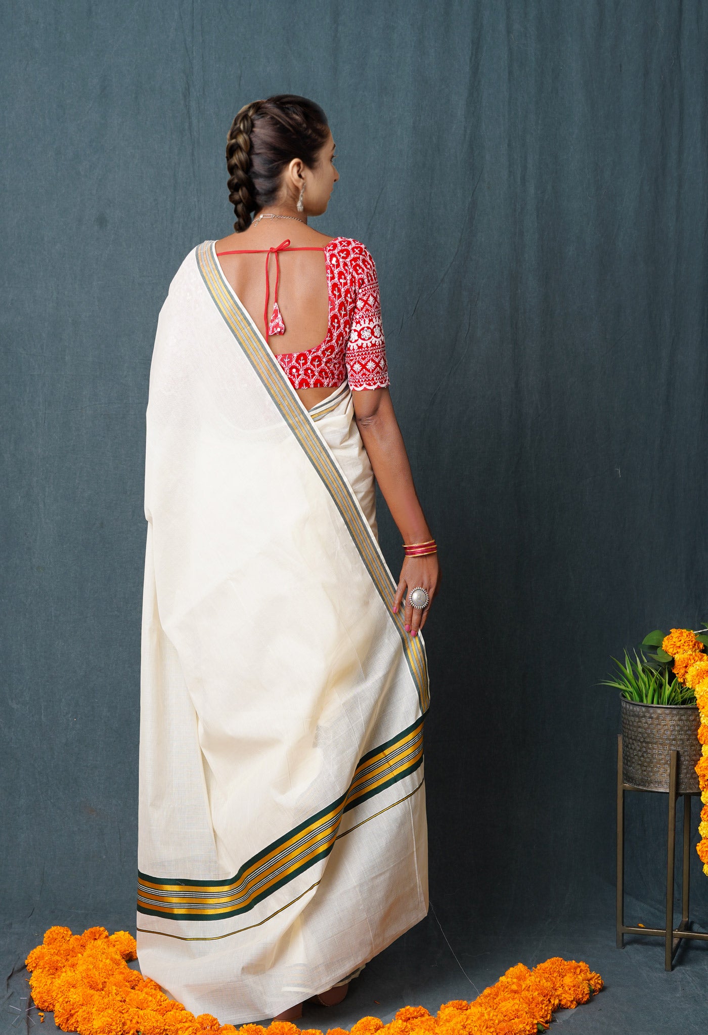 Ivory Pure  Kerala Kasavu Cotton Saree