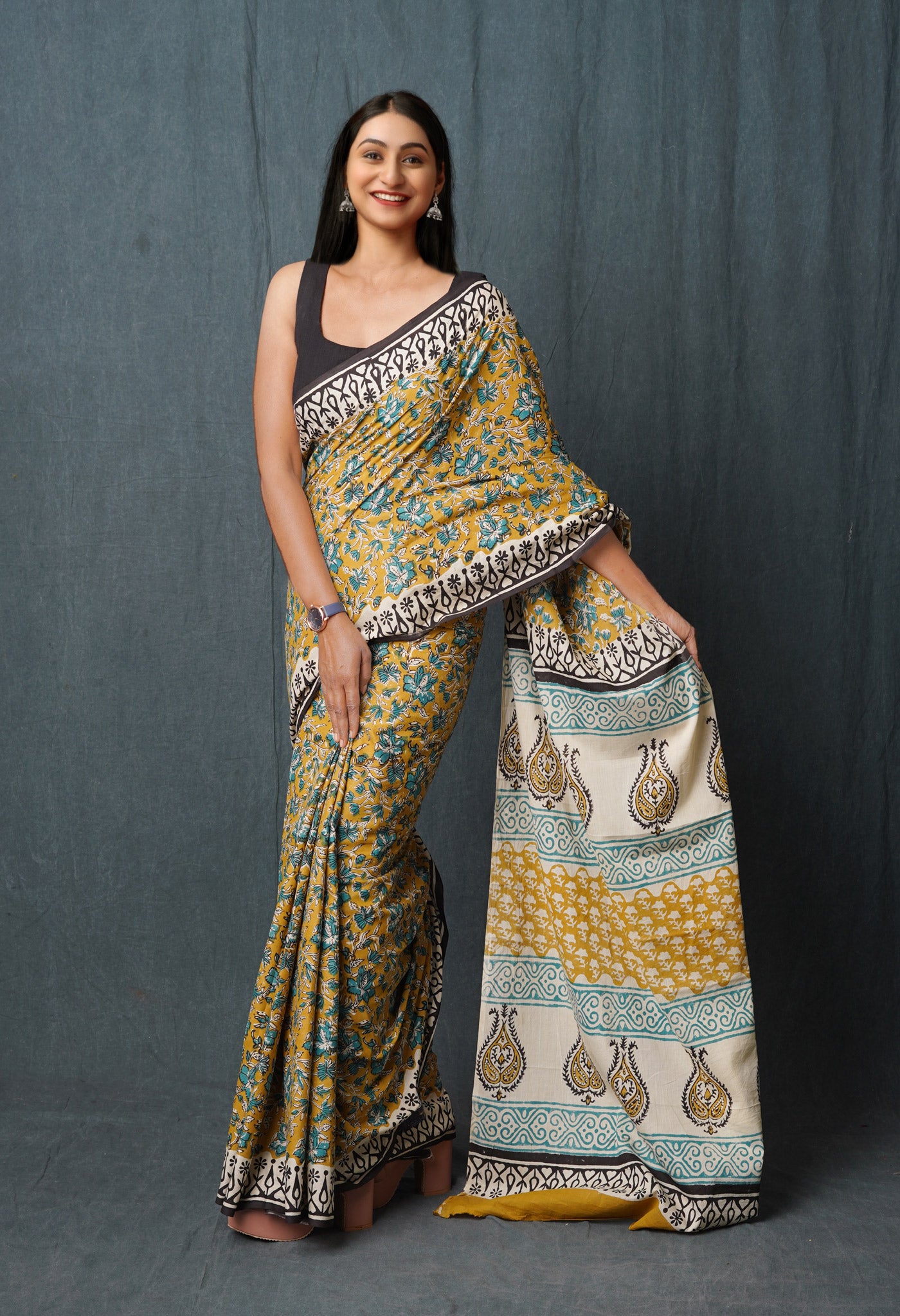 Brown Pure  Kalamkari Printed Superfine Mulmul Cotton Saree