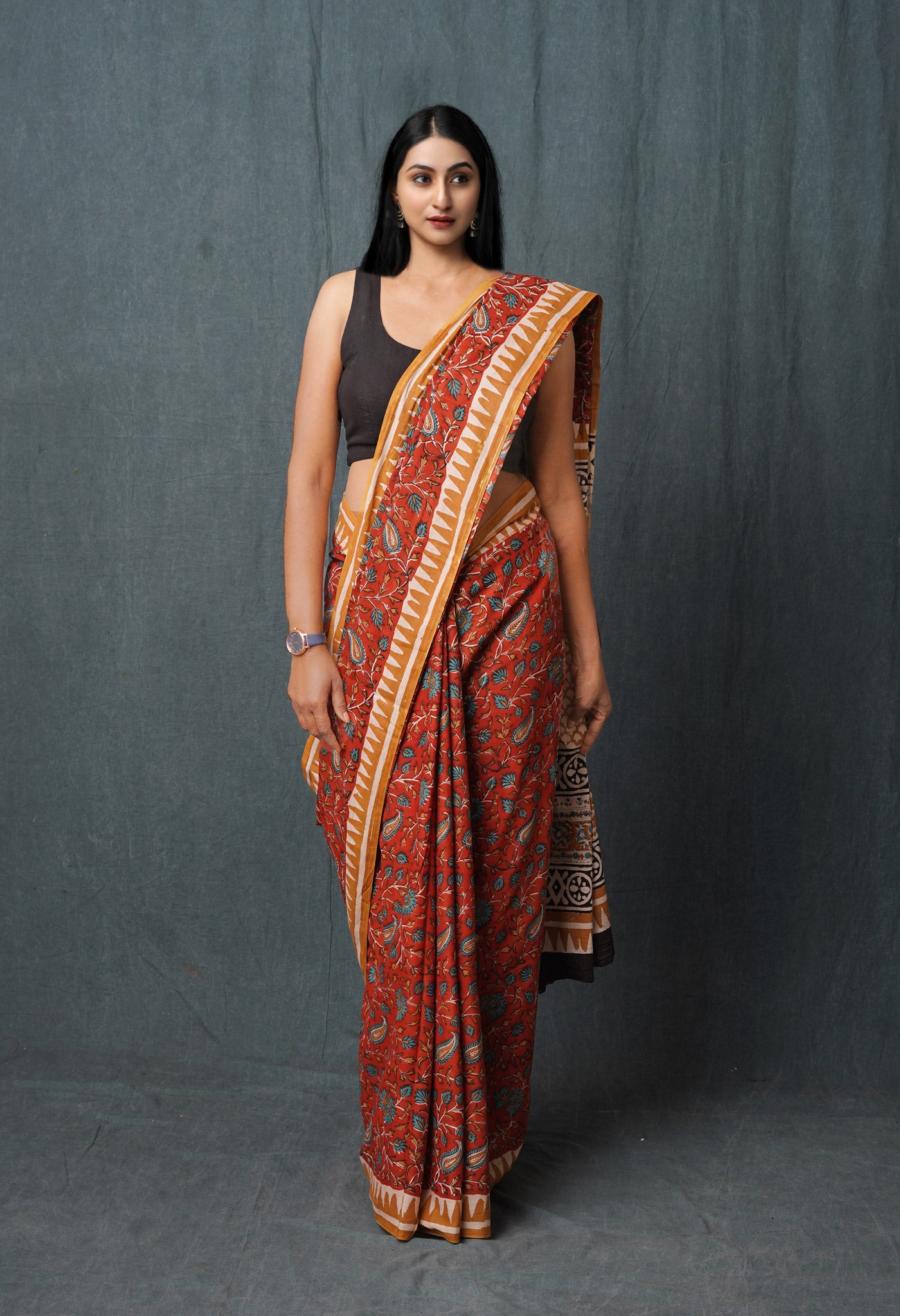 Red Pure  Kalamkari Printed Superfine Mulmul Cotton Saree