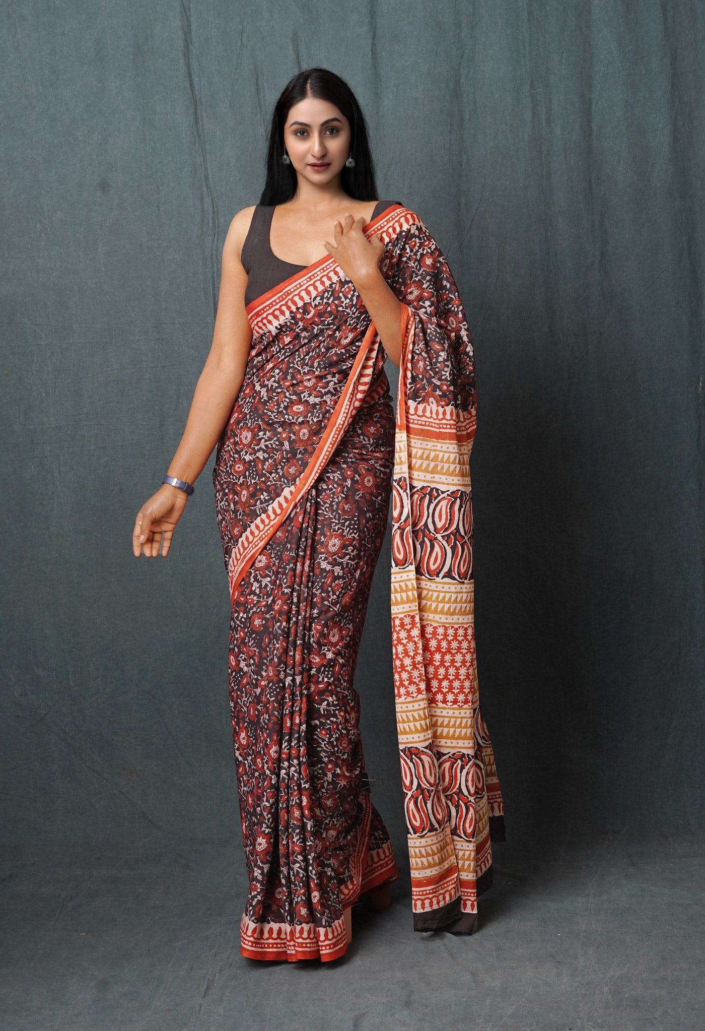 Black Pure  Kalamkari Printed Superfine Mulmul Cotton Saree