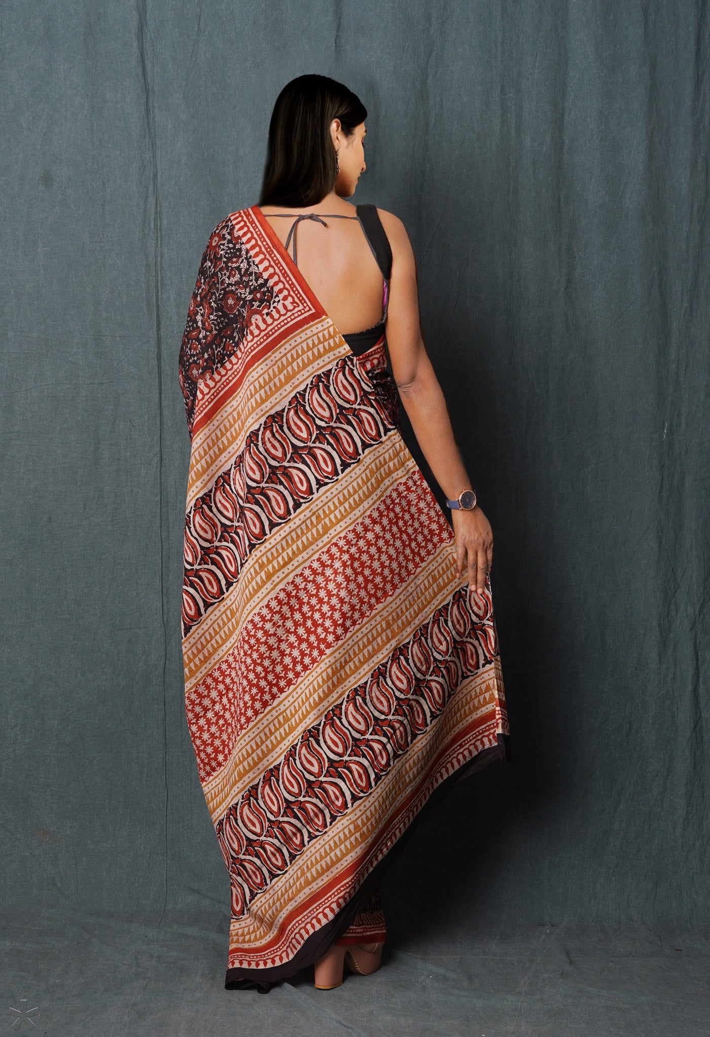 Black Pure  Kalamkari Printed Superfine Mulmul Cotton Saree