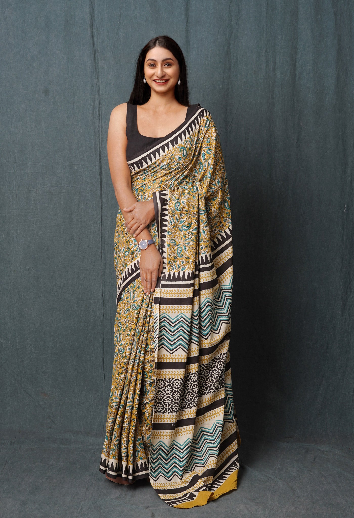 Brown Pure  Kalamkari Printed Superfine Mulmul Cotton Saree