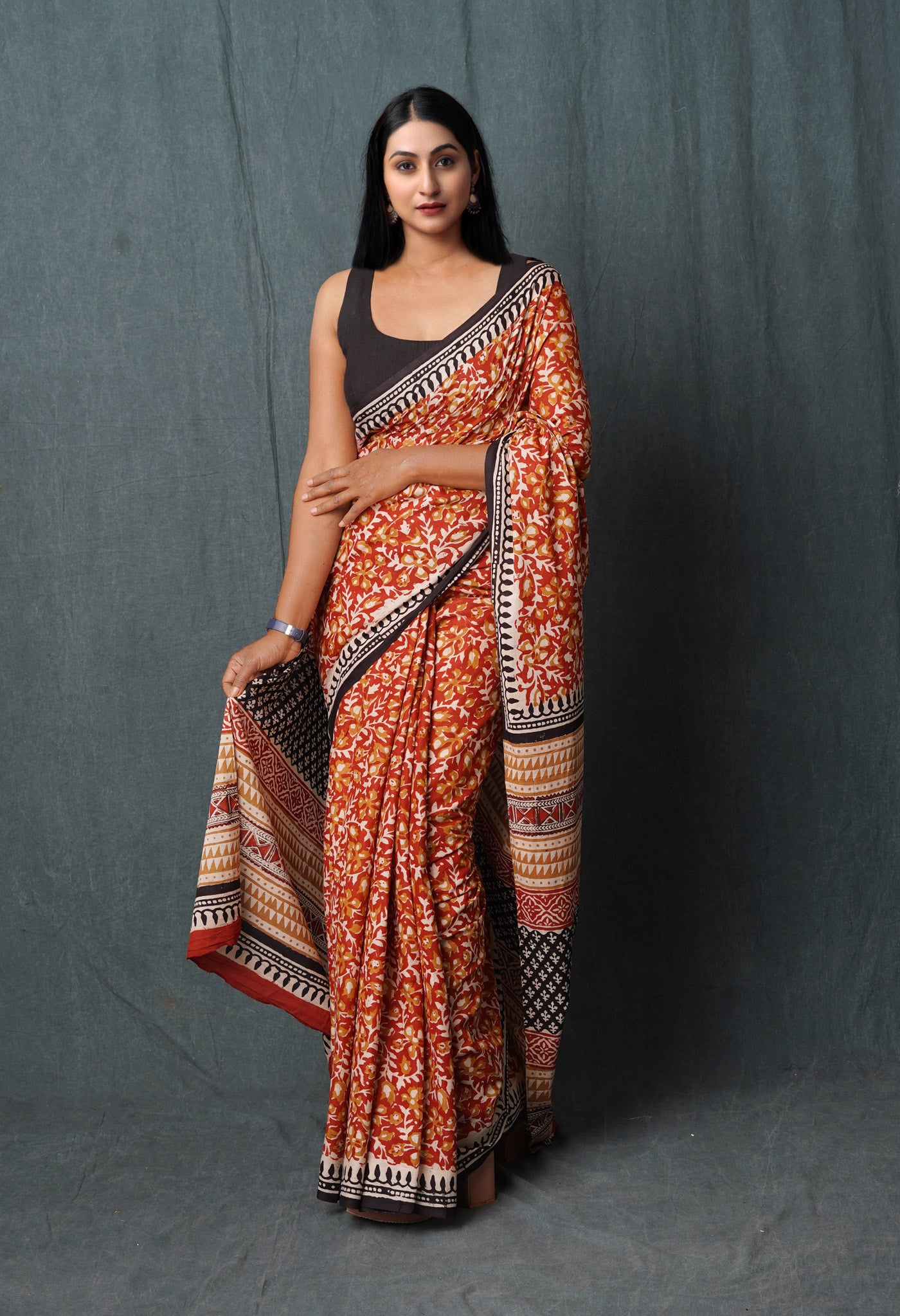 Red Pure  Kalamkari Printed Superfine Mulmul Cotton Saree