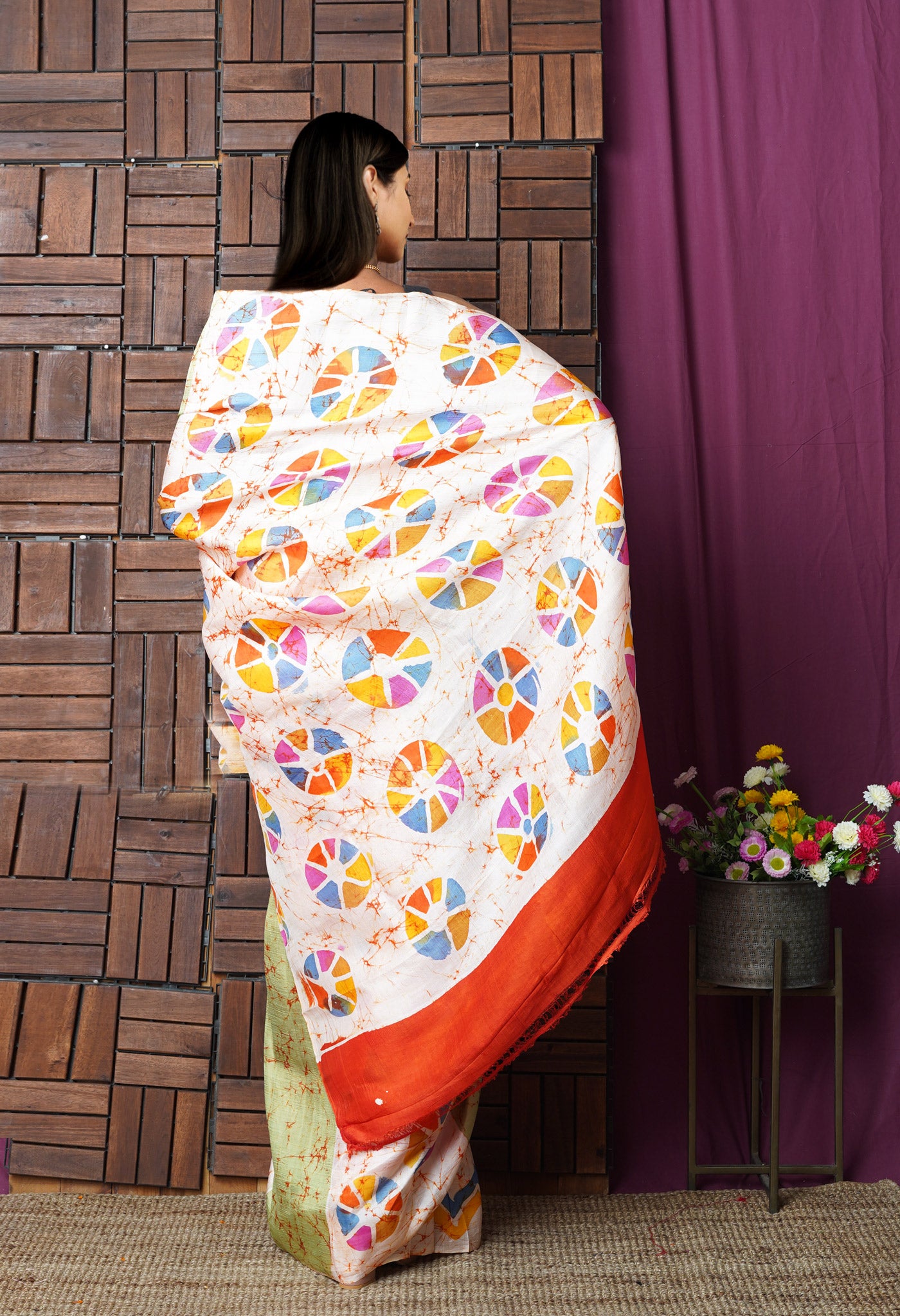 Multi Pure Handloom Wax Batik Printed Murshidabad Silk Saree