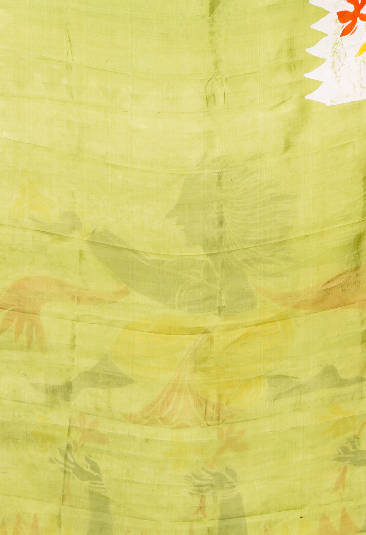 Green Pure Handloom Wax Batik Printed Murshidabad Silk Saree