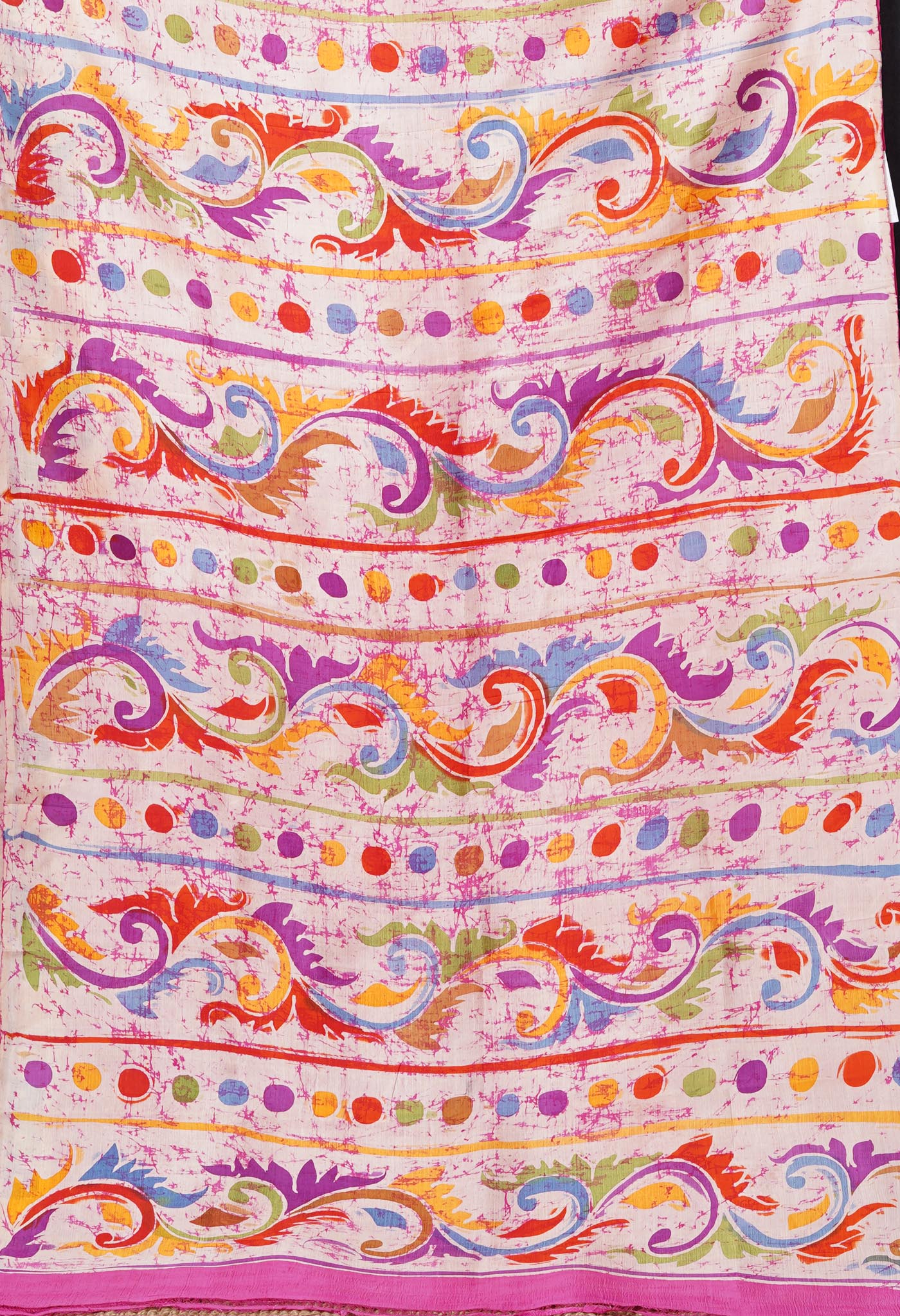 Pink Pure Handloom Wax Batik Printed Murshidabad Silk Saree