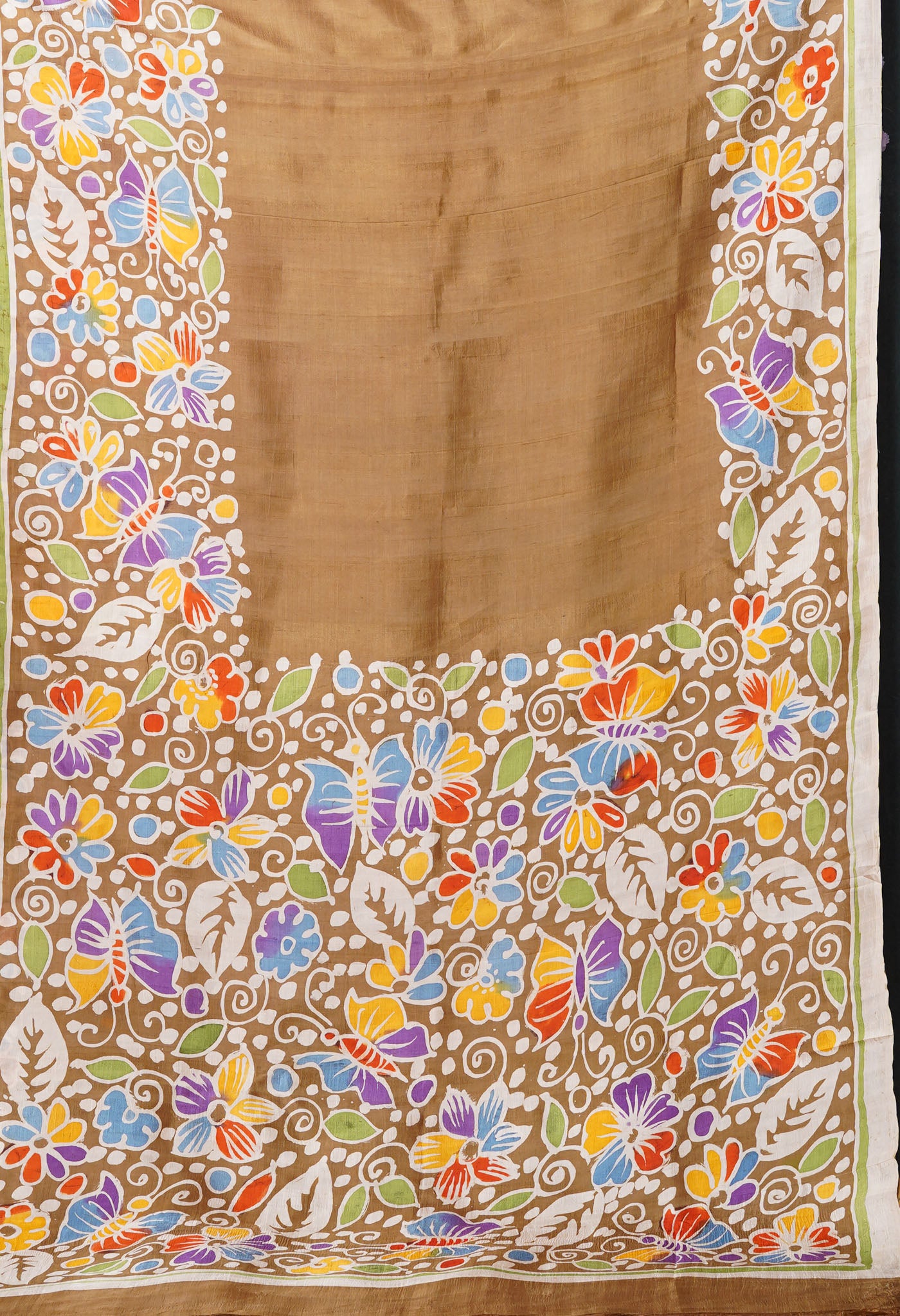 Mehendi Green Pure Handloom Wax Batik Printed Murshidabad Silk Saree