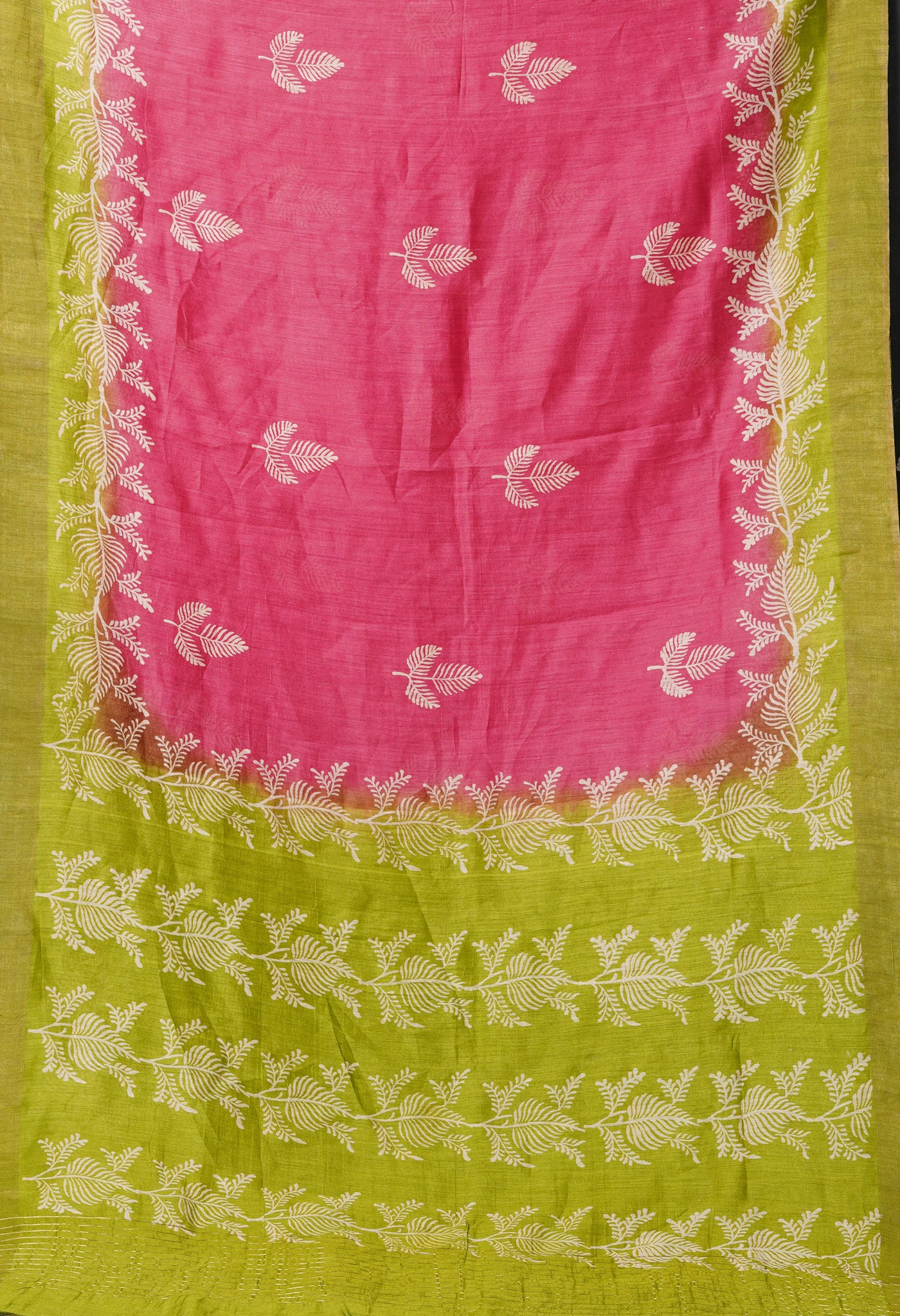 Pink Pure  Block Printed Pashmina Silk Saree