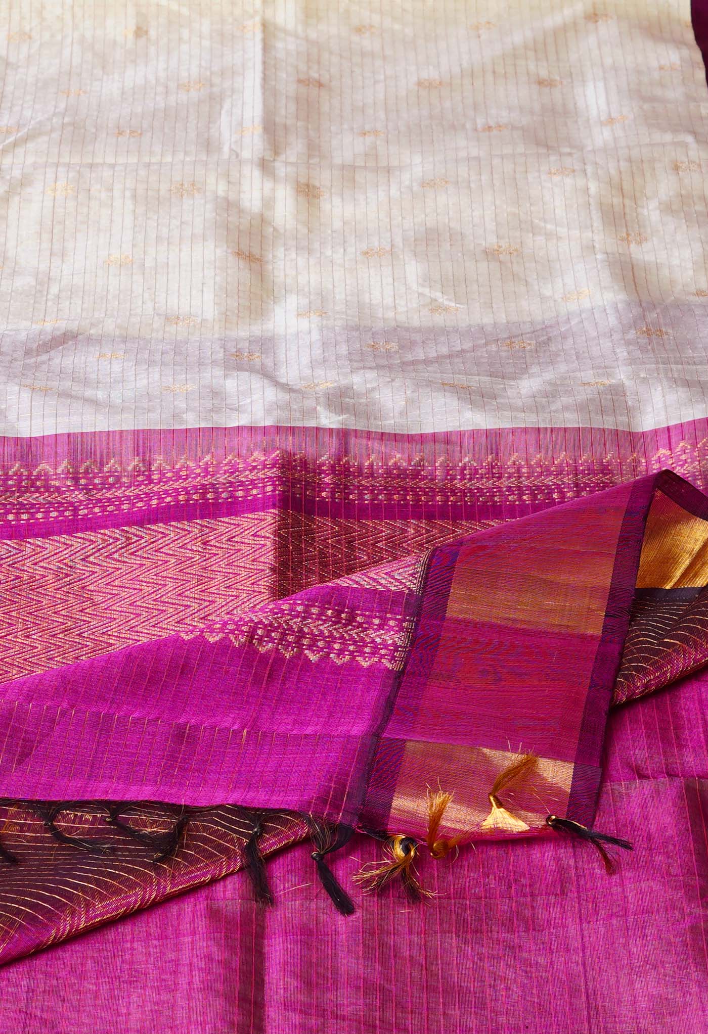 Ivory Pure Handloom Assam Sico Saree