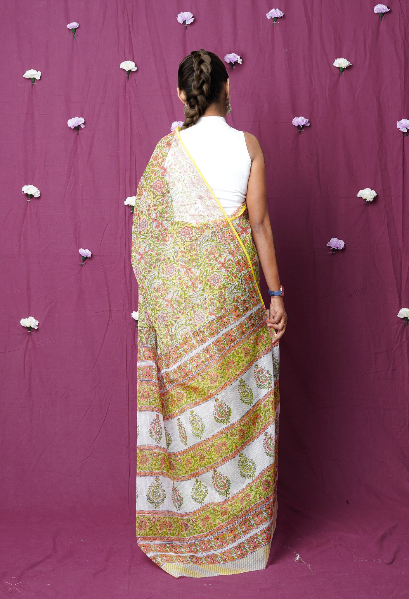 Yellow Pure Hand Block Printed Kota Saree-UNM76418