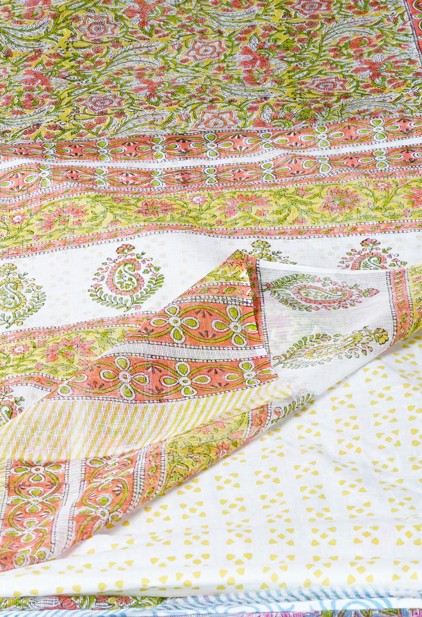 Yellow Pure Hand Block Printed Kota Saree-UNM76418