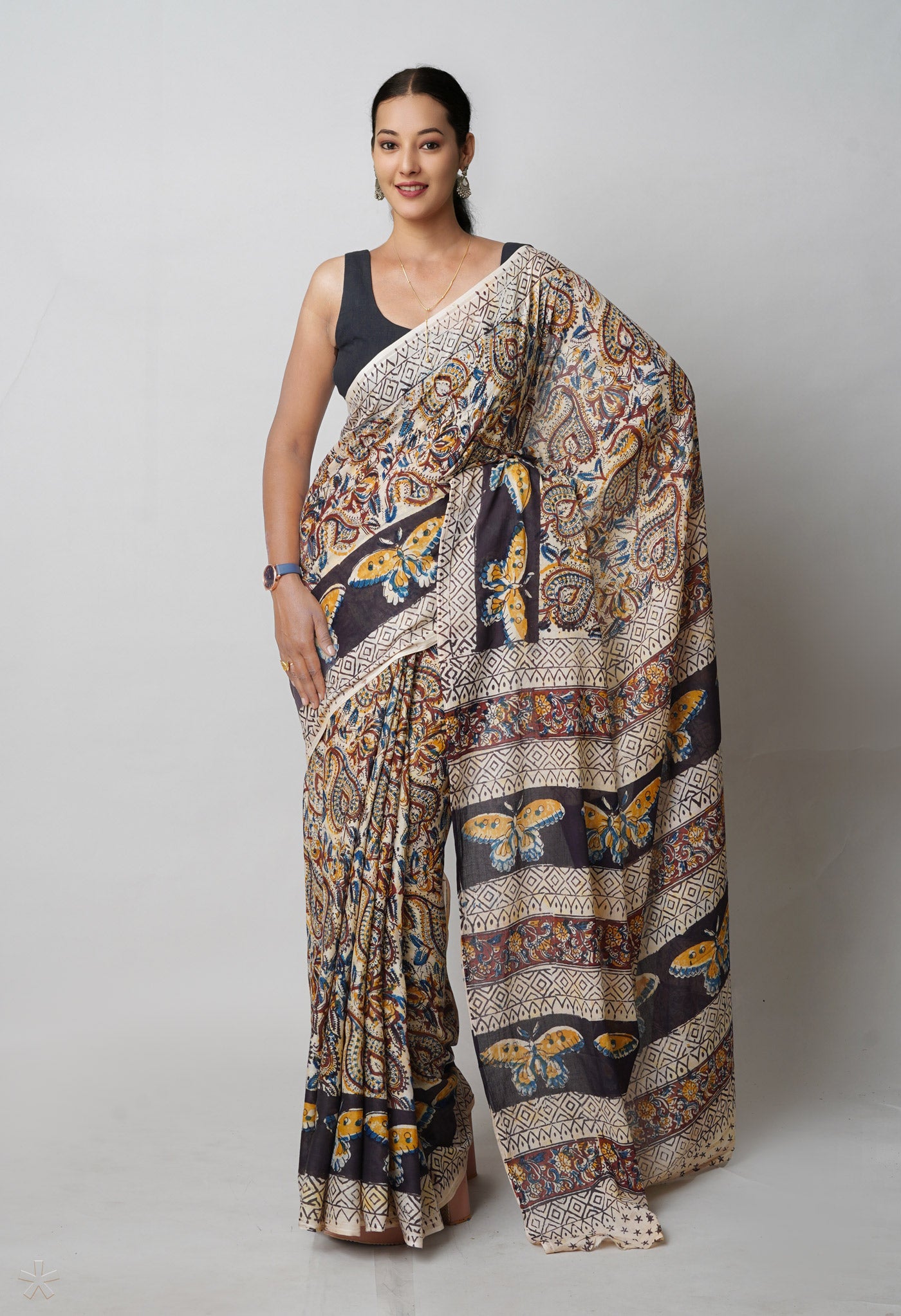 Multi Pure  Kalamkari Printed Soft Cotton Saree