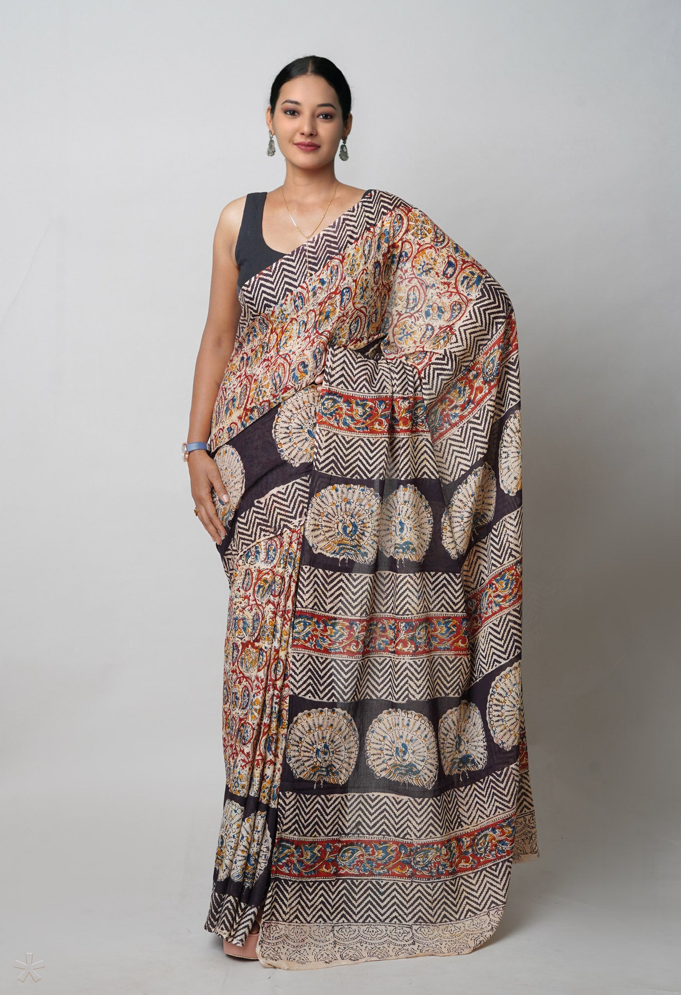 Multi Pure  Kalamkari Printed Soft Cotton Saree