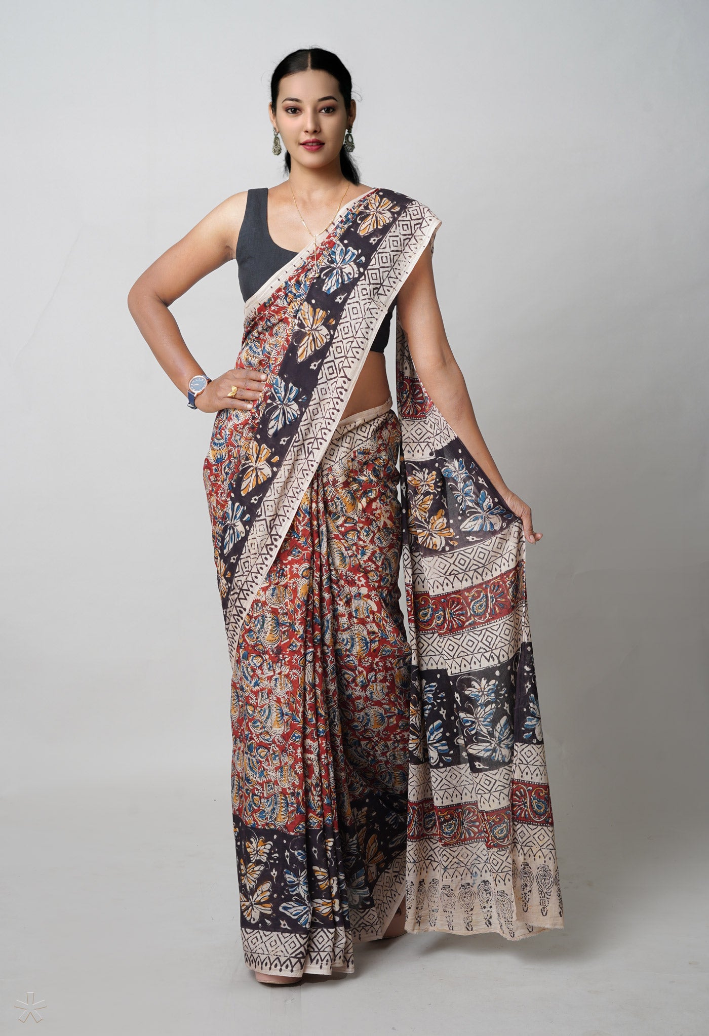 Multi Pure  Kalamkari Printed Soft Cotton Saree