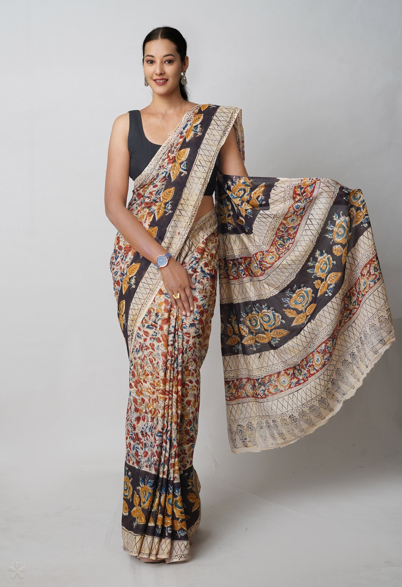 Multi Pure  Kalamkari Printed Soft Cotton Saree