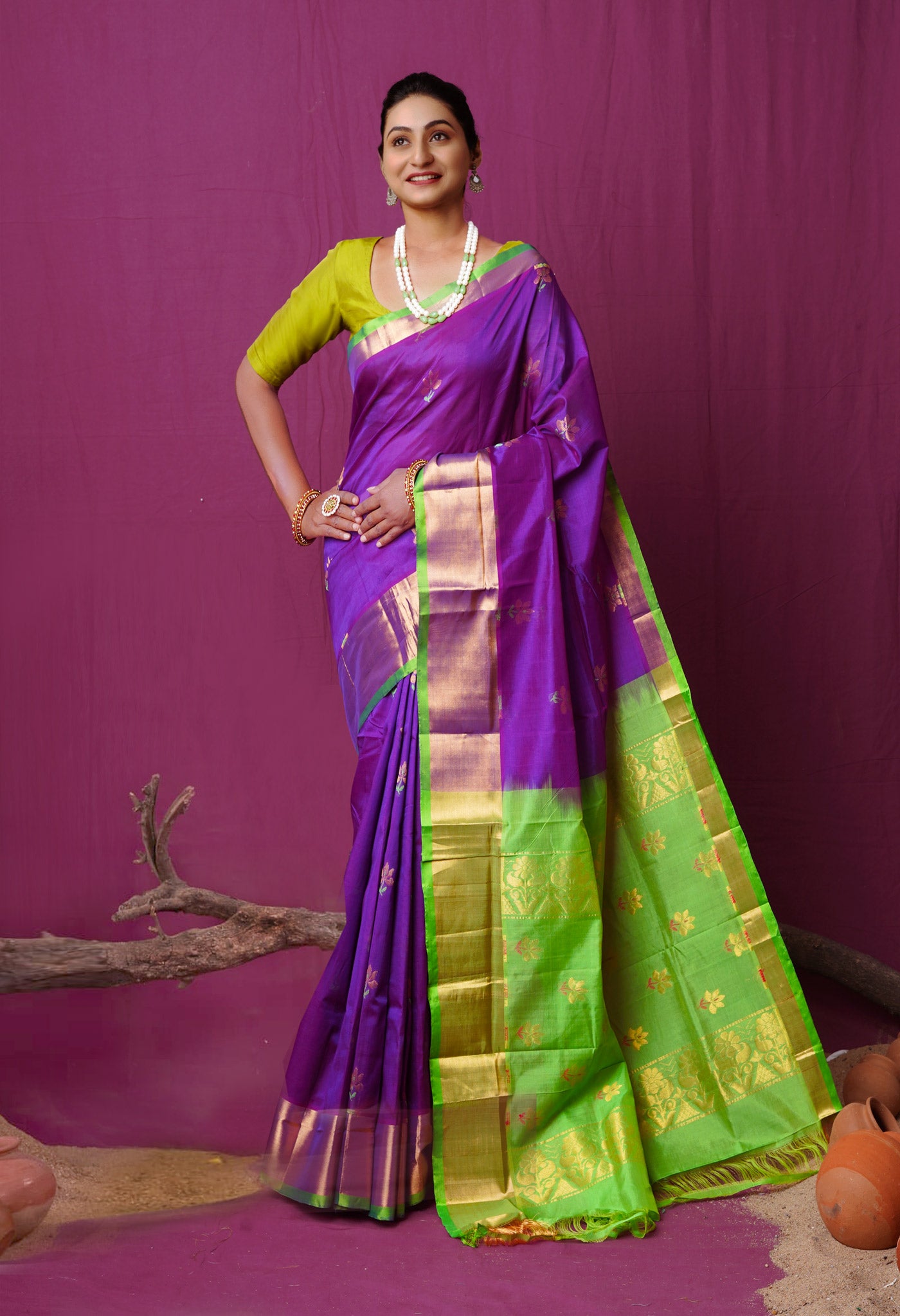 Purple Pure Handloom Assam Sico Saree