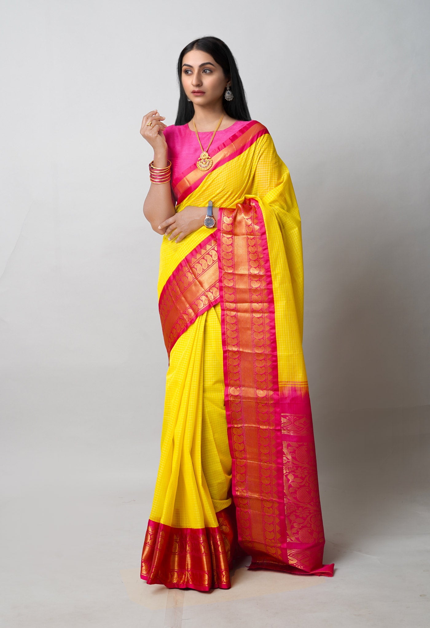 Yellow Pure Handloom Gadwal Cotton Saree