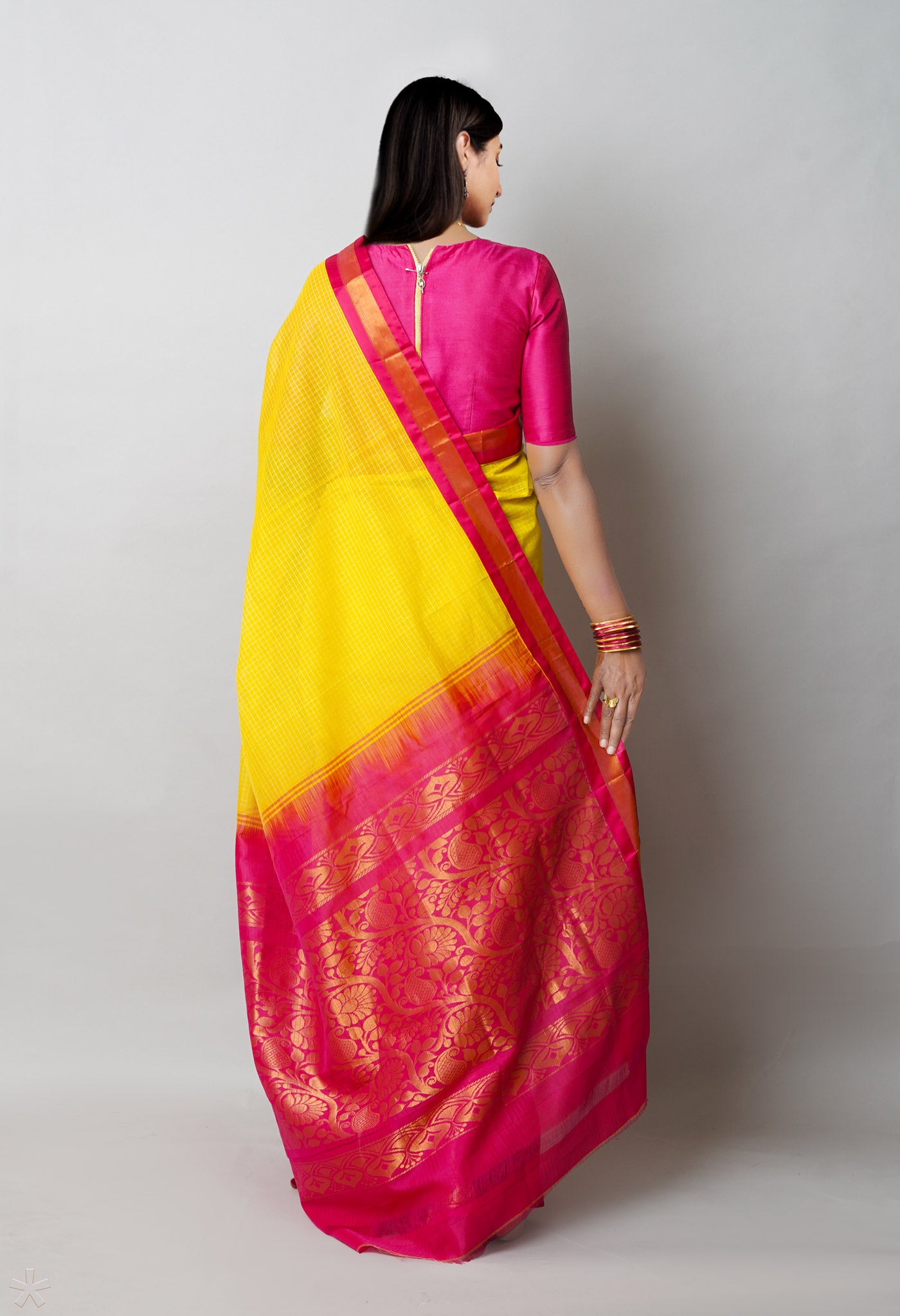 Yellow Pure Handloom Gadwal Cotton Saree