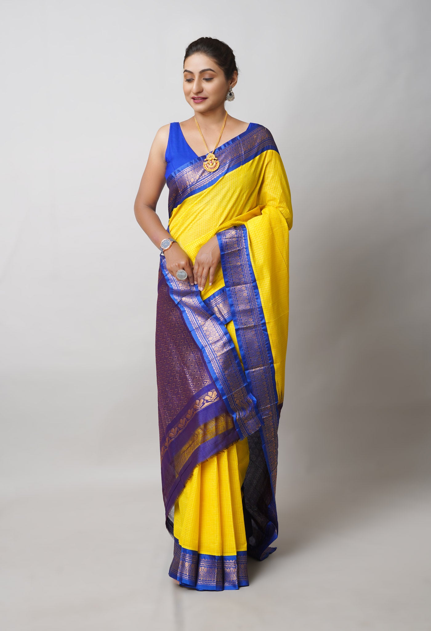 Yellow Pure Handloom Gadwal Cotton Saree