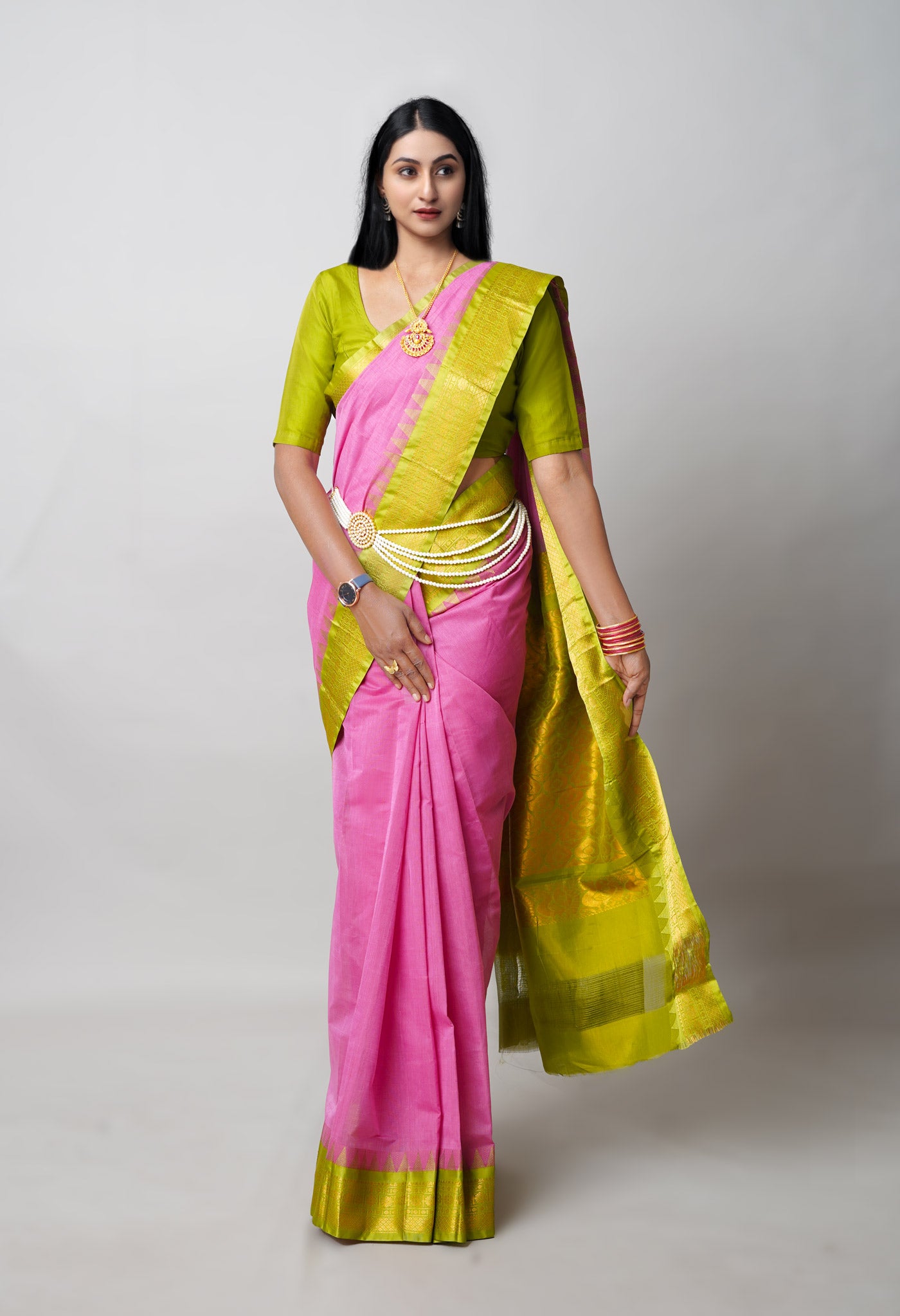 Pink Pure Handloom Gadwal Cotton Saree