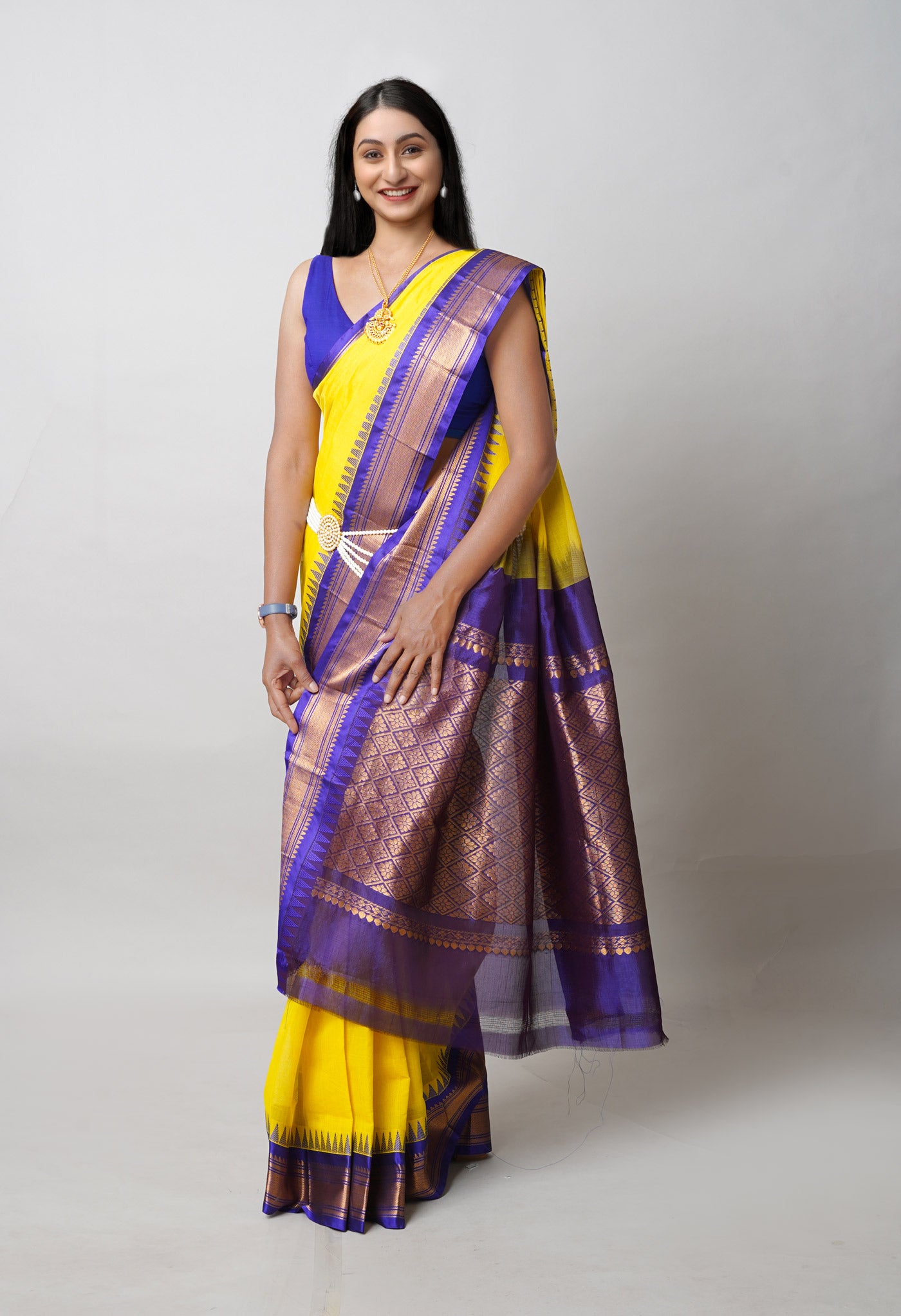 Yellow Pure Handloom Gadwal Cotton Saree