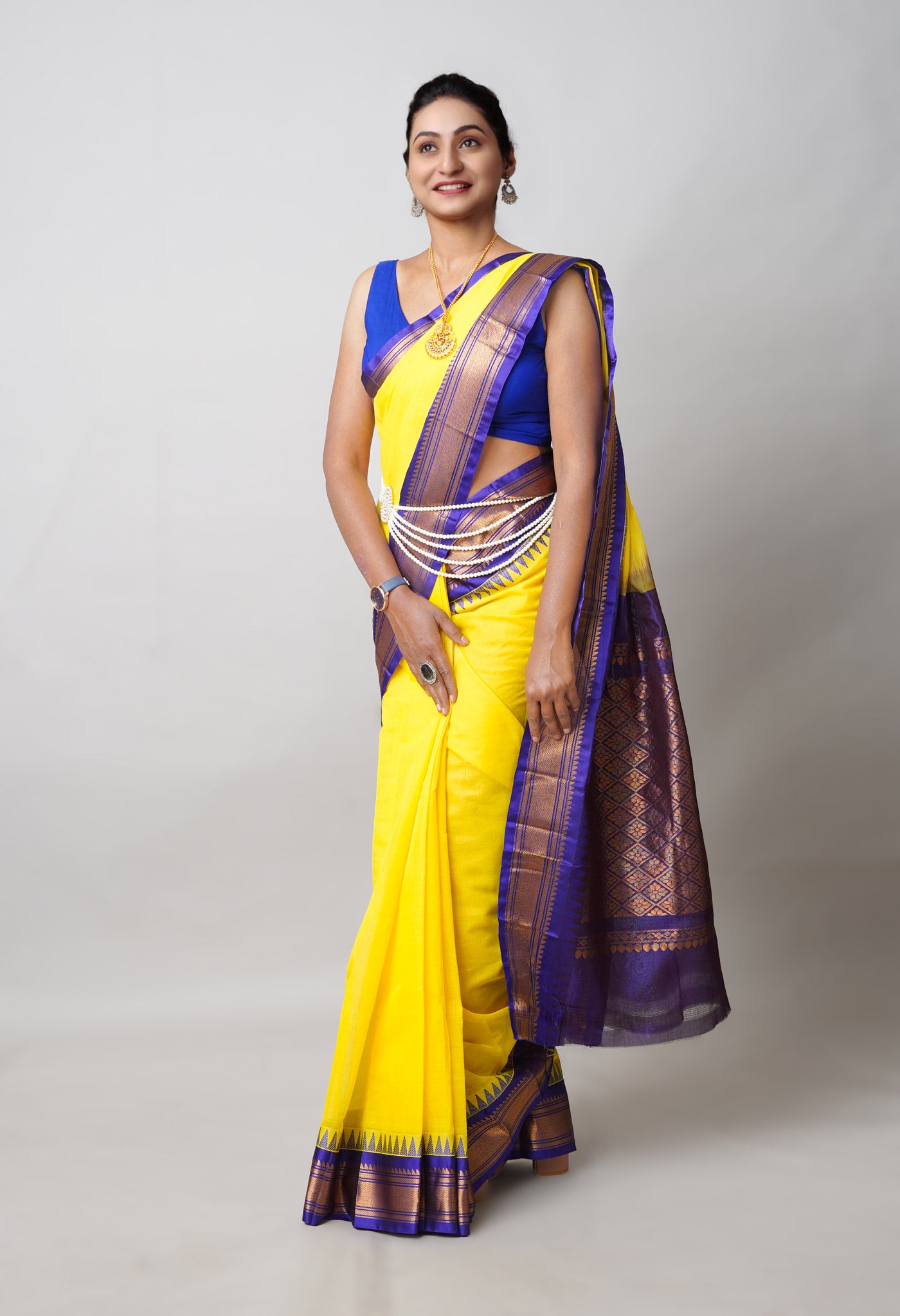 Yellow Pure Handloom Gadwal Cotton Saree