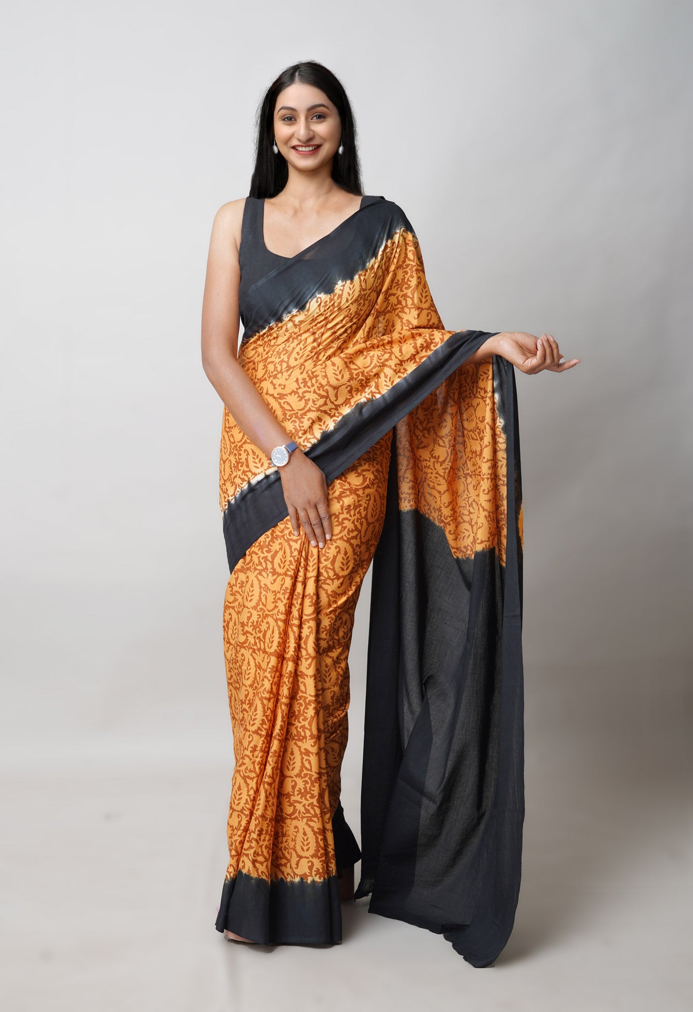 Cream Pure  Hand Block Printed Soft Cotton Saree