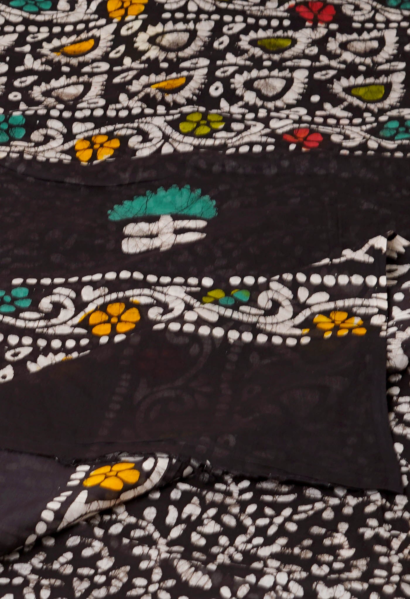 Black Pure Wax Batik Printed Superfine Mulmul Cotton Saree