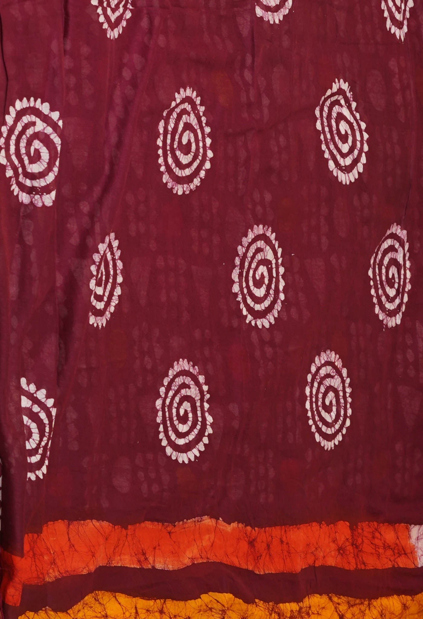 Maroon Pure Wax Batik Printed Superfine Mulmul Cotton Saree