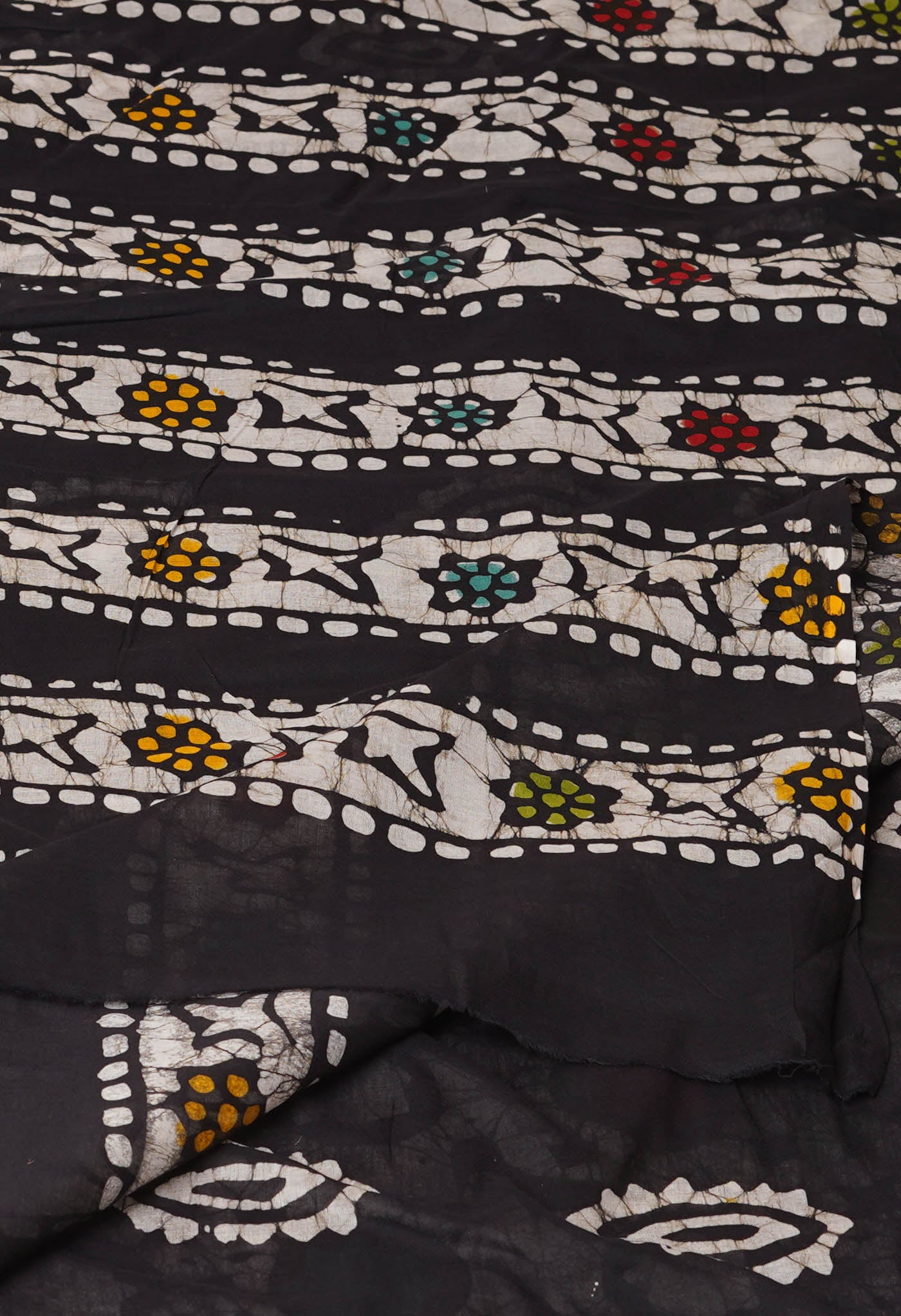 Black Pure Wax Batik Printed Superfine Mulmul Cotton Saree